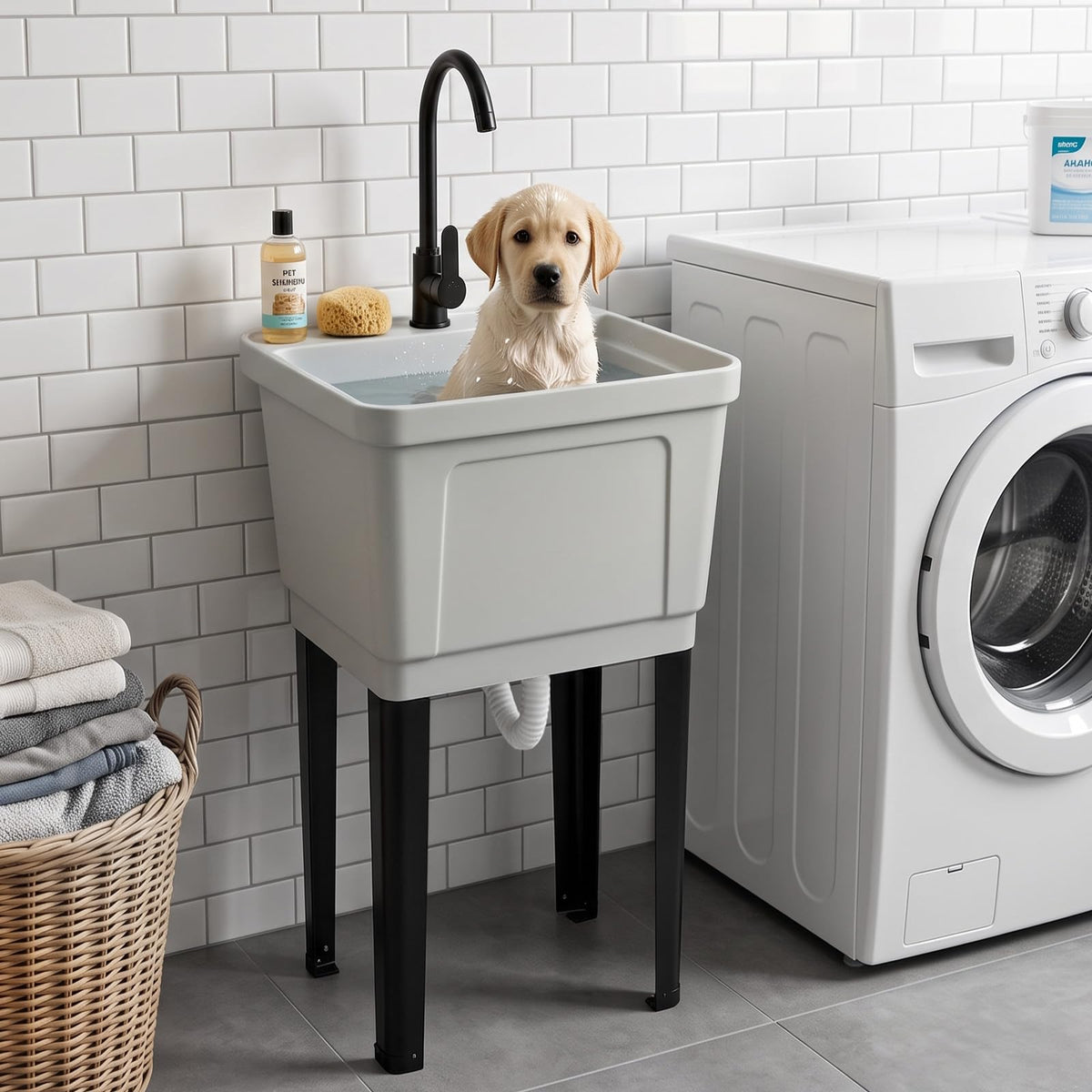 ROVSUN 20" X 19" Plastic Utility Sink Freestanding with Faucet Gray