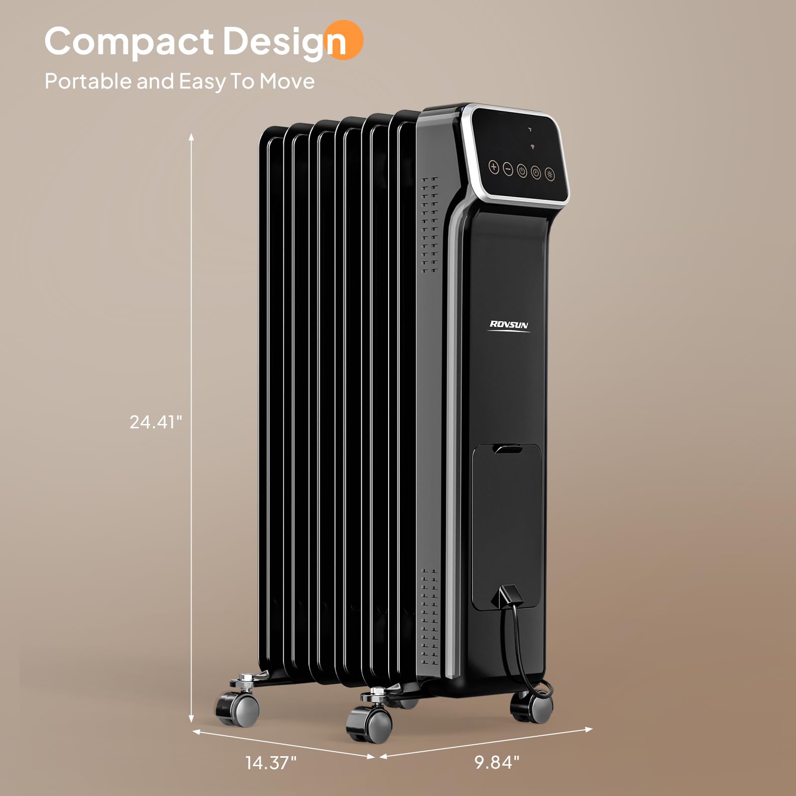 ROVSUN 1500W 120V Oil Filled Radiator Heater with Remote & APP Black