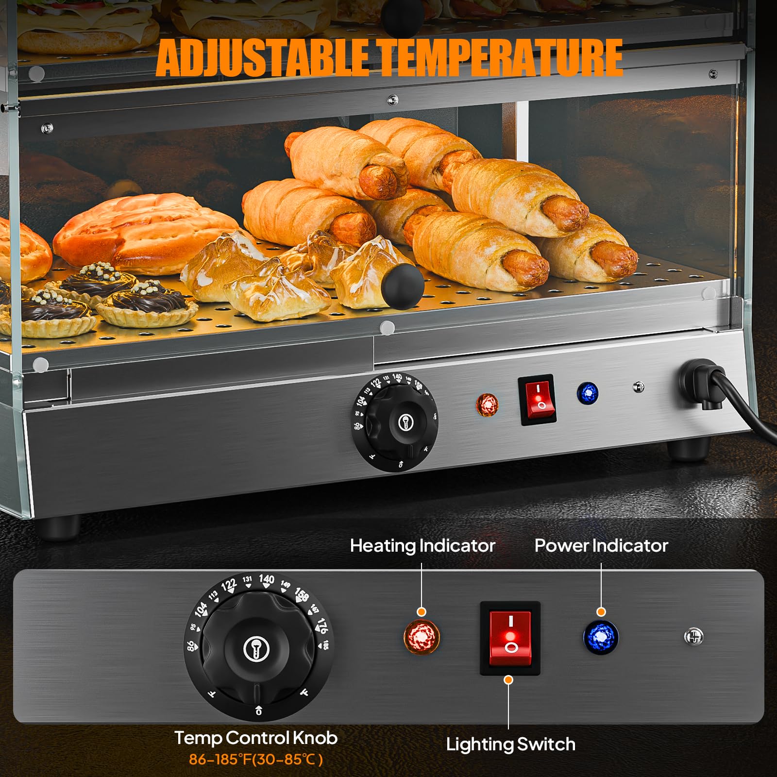 ROVSUN 2-Tier 14 Inch Pizza Warmer Countertop with LED Lighting