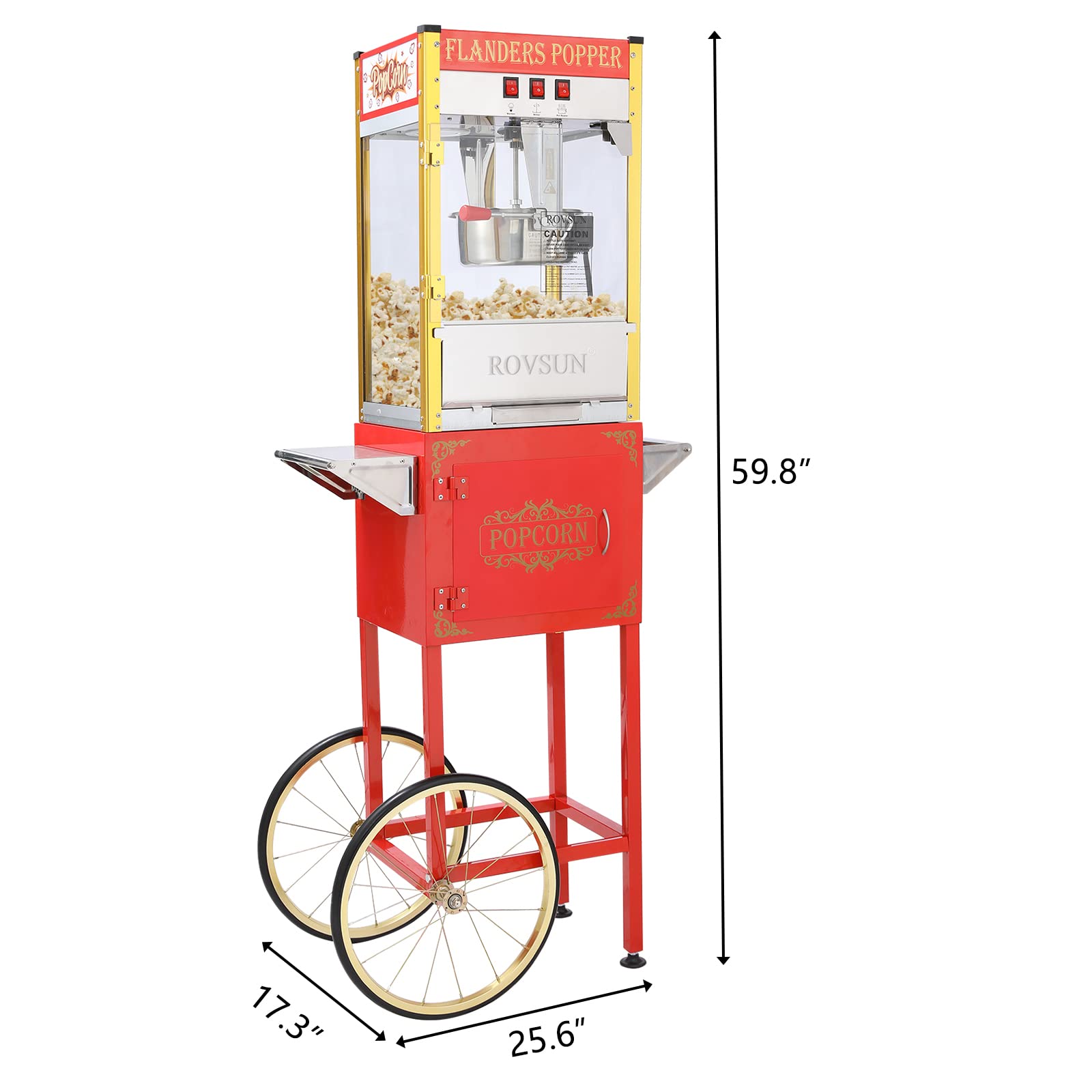 ROVSUN 8 oz. Kettle 850W 120V Popcorn Machine Maker Cart on Wheels Red