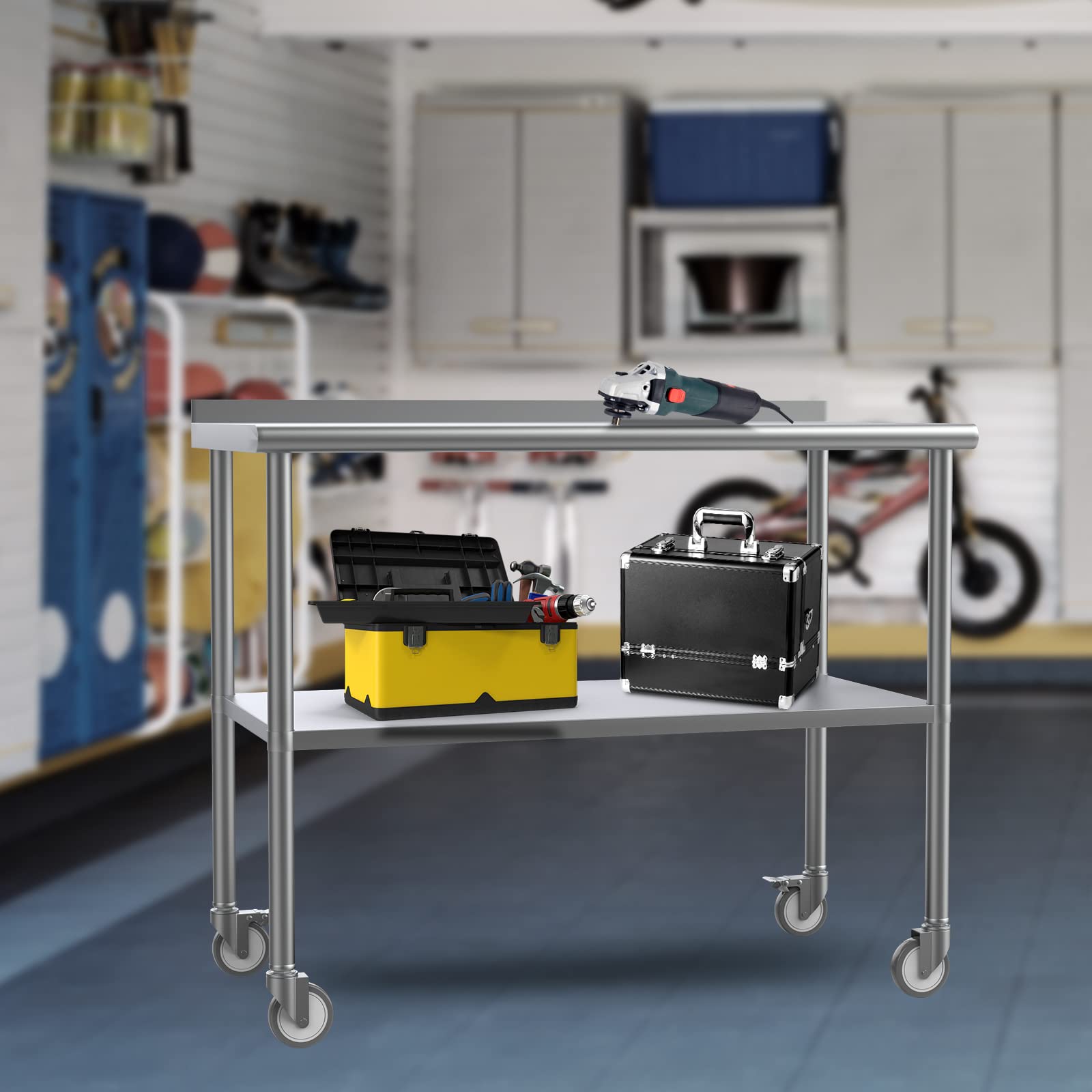 ROVSUN 48" x 24" Stainless Steel Table with Wheels