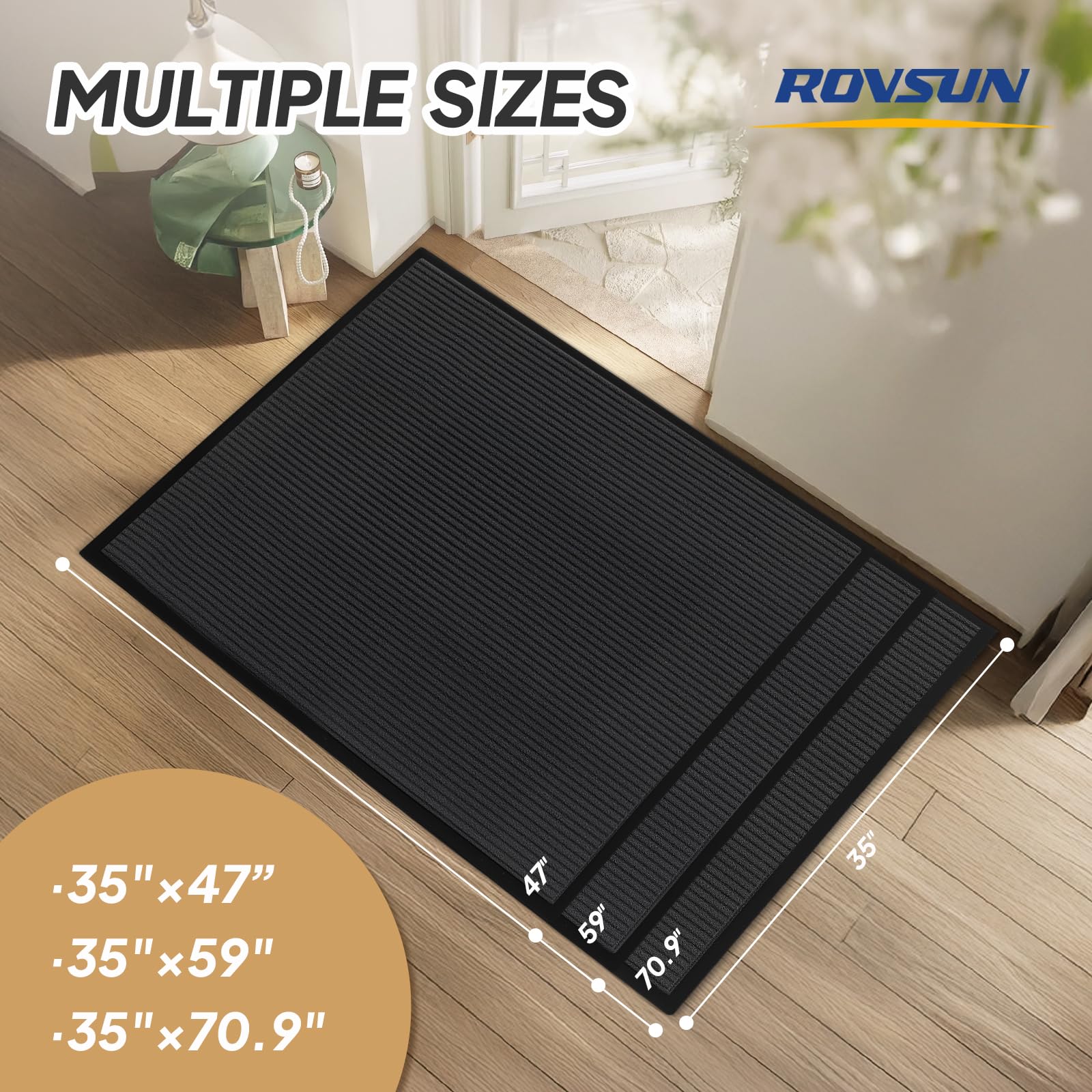 ROVSUN 59" × 35" Front Door Mat Non-Slip Grey