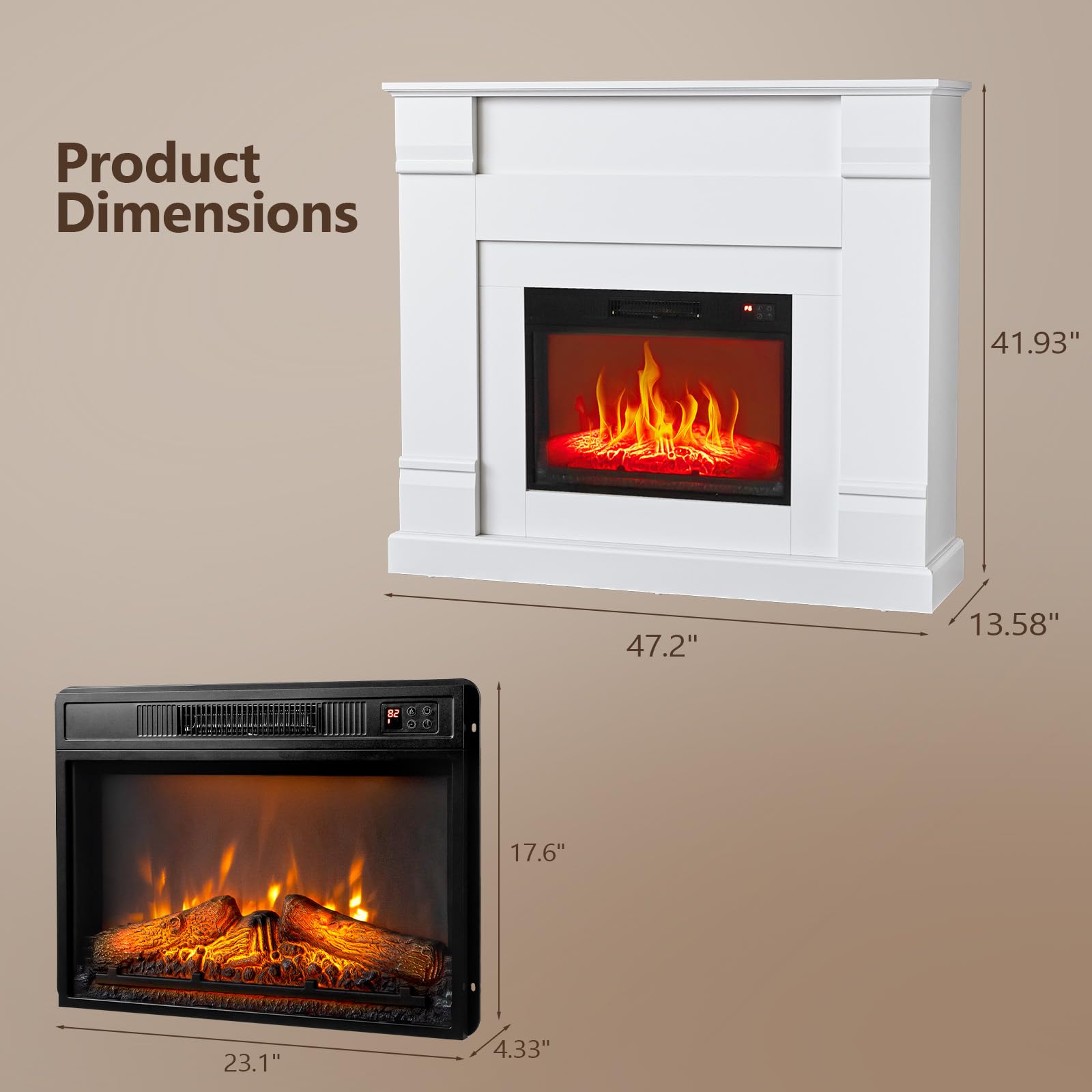 ROVSUN 47'' High 1400W 120V Electric Fireplace with Mantel & Remote
