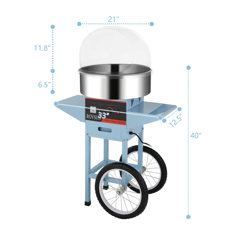 ROVSUN 21 Inch 980W 110V Cotton Candy Machine Cart with Cover Blue