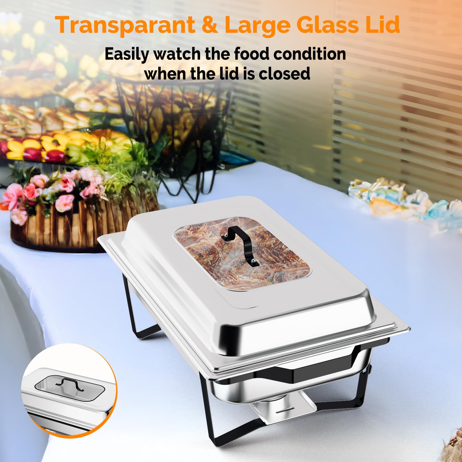 ROVSUN 9 QT Black-Silver Chafing Dish Buffet Set with Glass Lid & Full-Size Pans