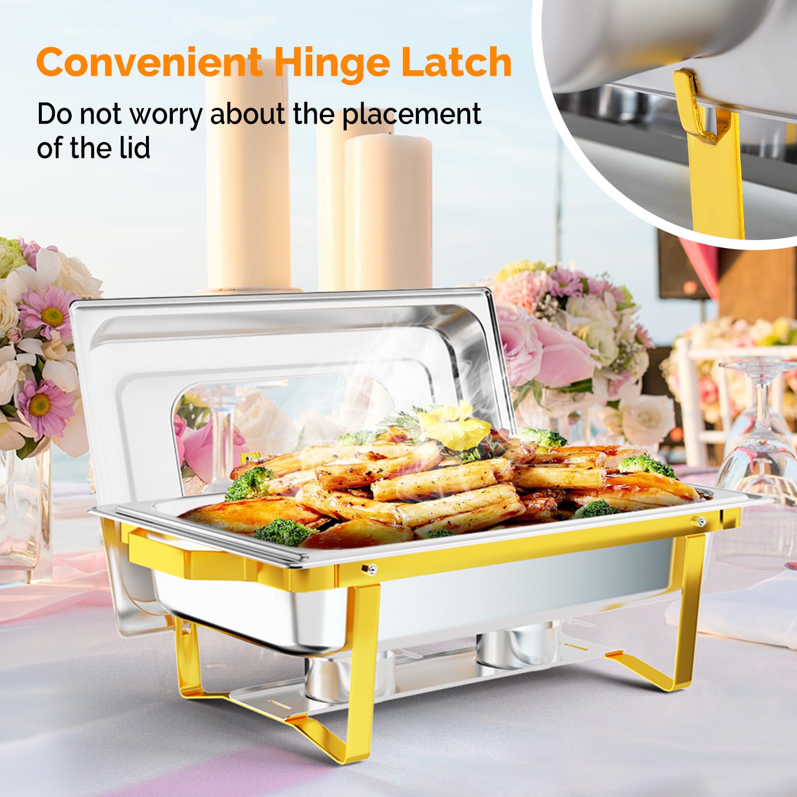 ROVSUN 9 QT Rectangle Gold Chafing Dish Set with Glass Lid & Full Size Pans