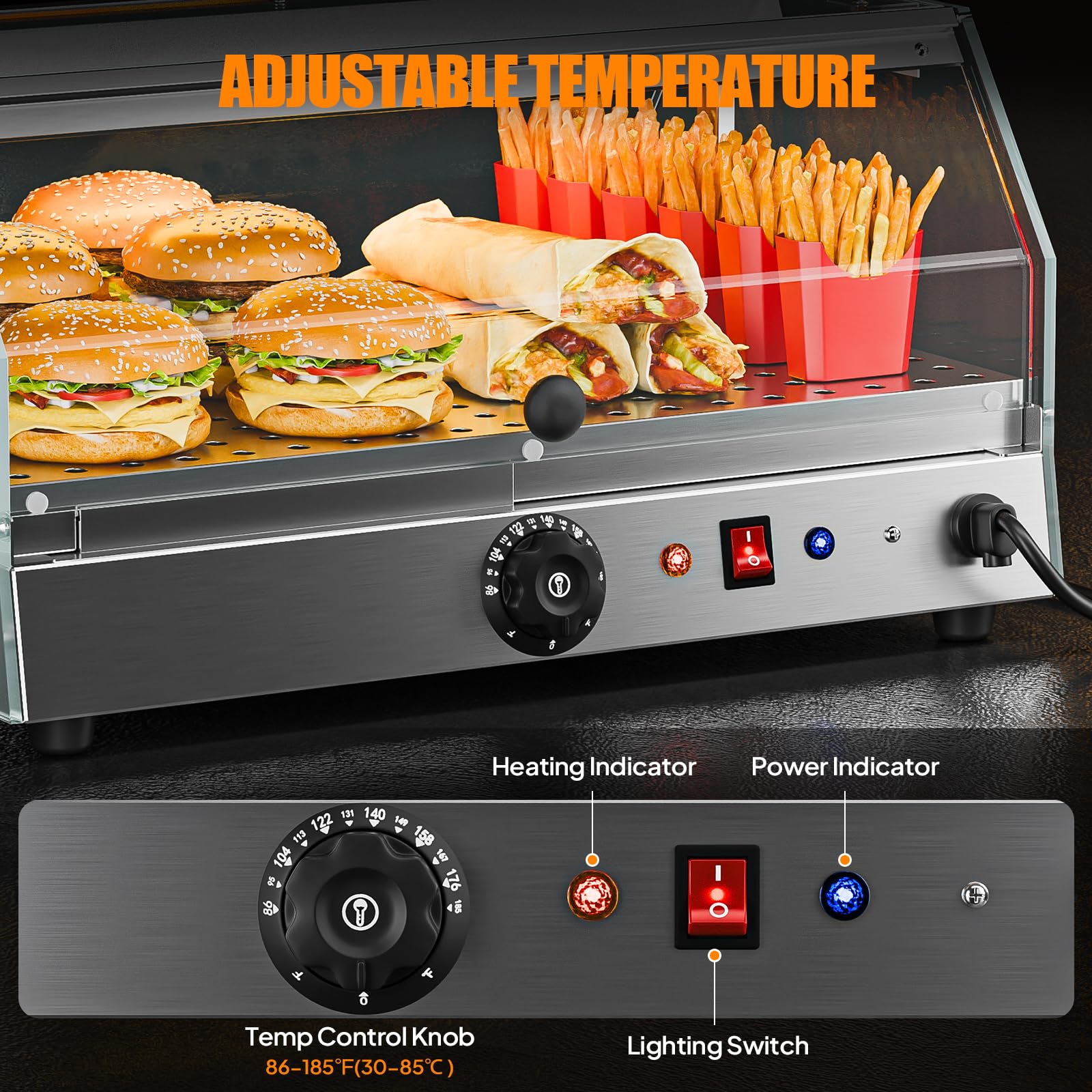 ROVSUN 1-Tier 14 Inch Pizza Warmer Countertop with LED Lighting
