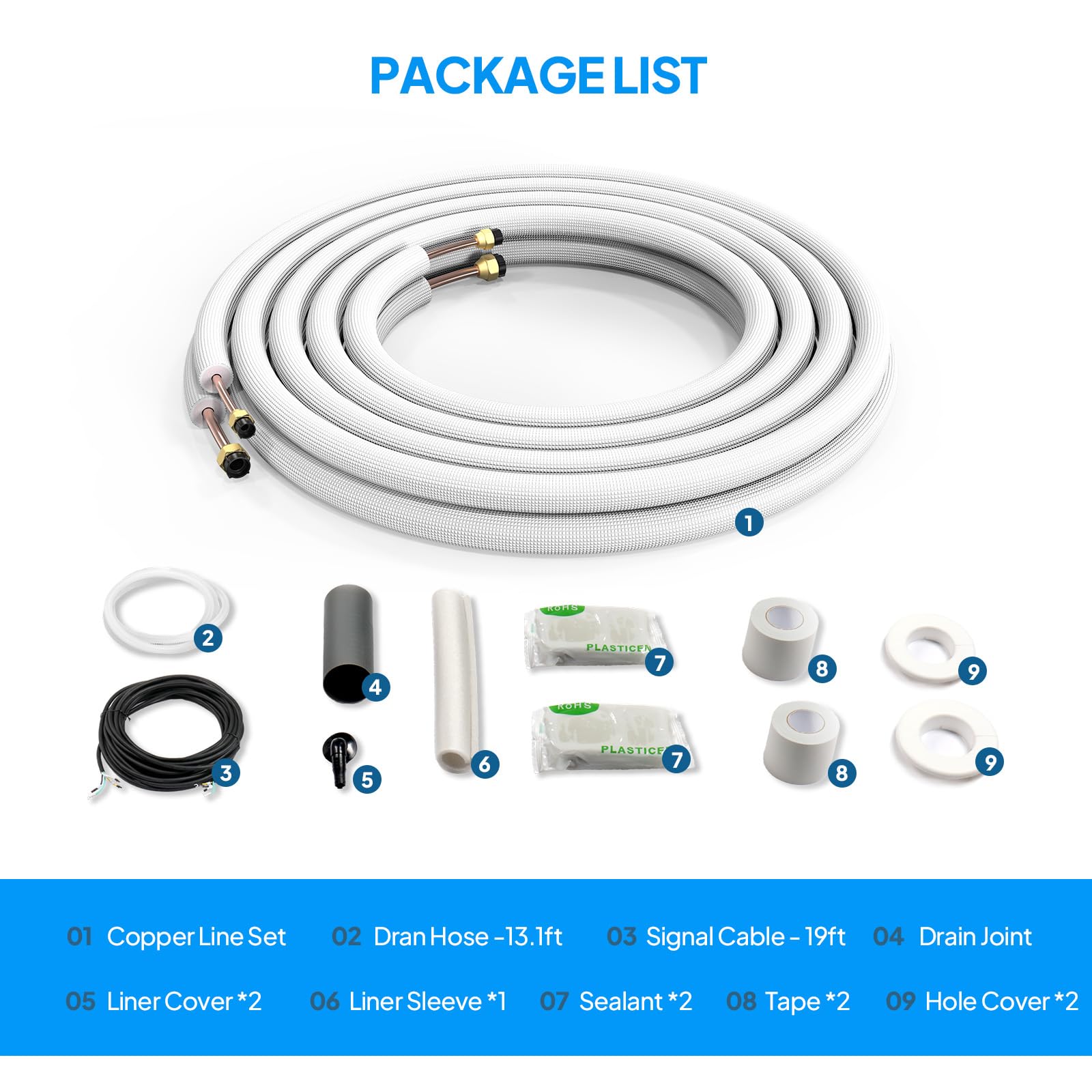 ROVSUN 25 Ft 1/4" & 1/2" O.D. Flared Copper Tubing Pipes and 3/8" Thickened PE Insulated Coil with Nuts & Kit