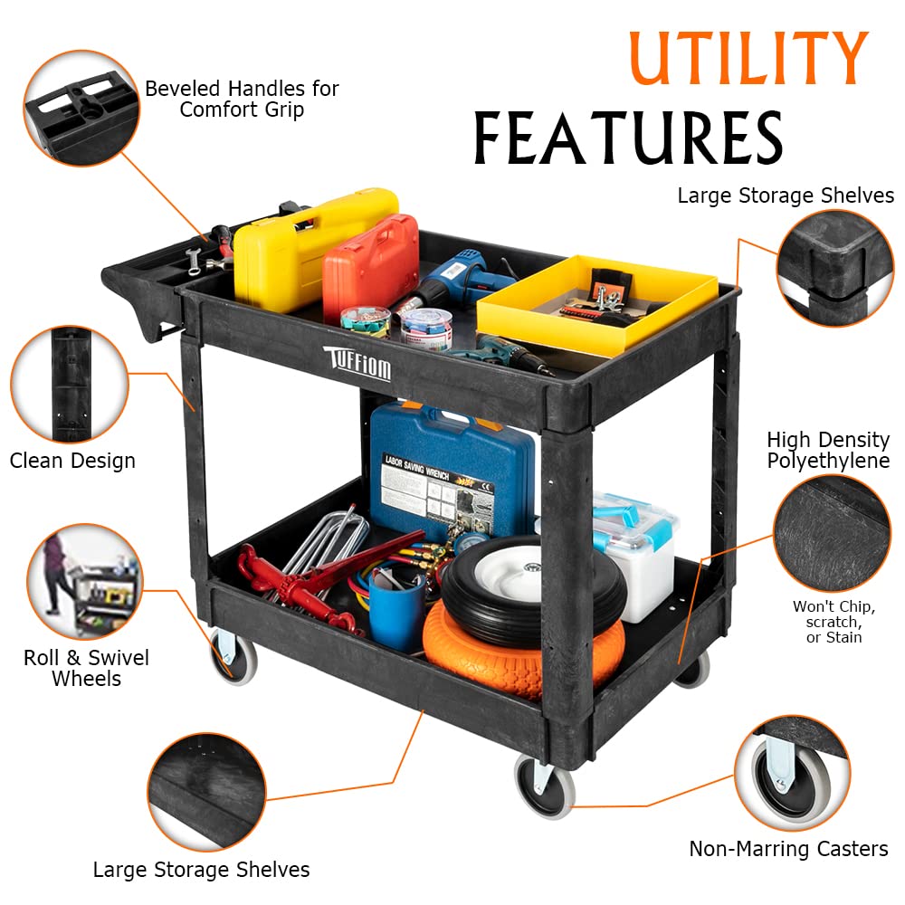 2-Tier 47" x 26" 550 lb. Capacity Plastic Utility Cart with Wheels Black