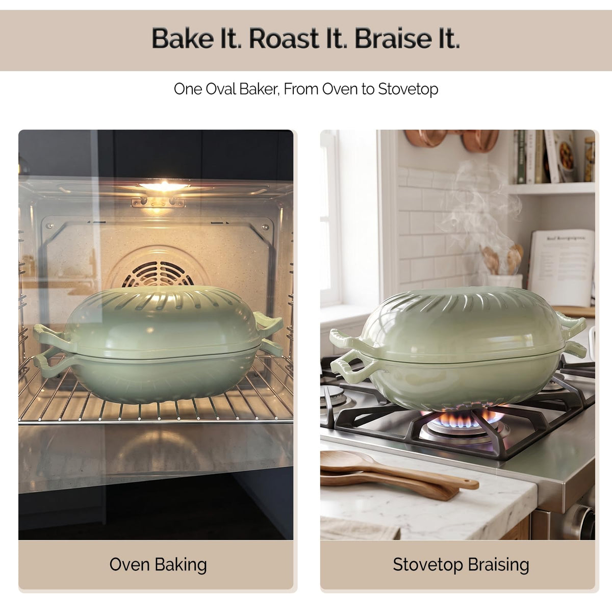 ROVSUN 5 QT Oval Enameled Cast Iron Dutch Oven Pot Green