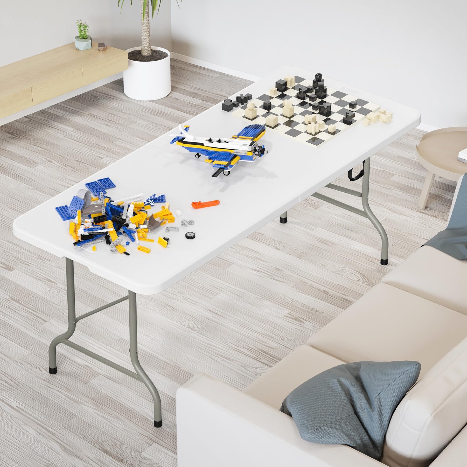 8 FT Folding Portable Plastic Long Table with Carrying Handle