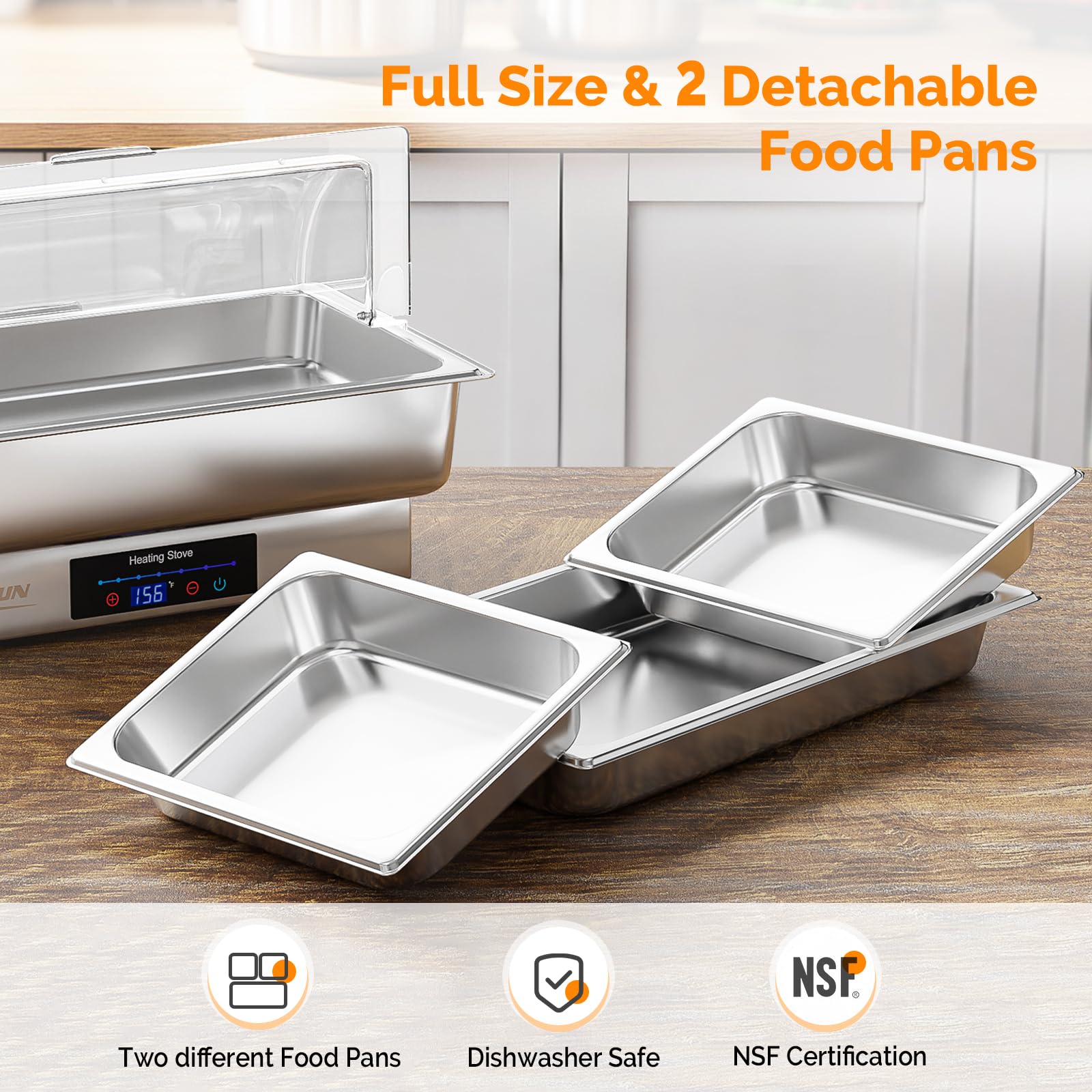 ROVSUN 9 QT Roll Top Electric Chafing Dish with PC Lid/Temp Control