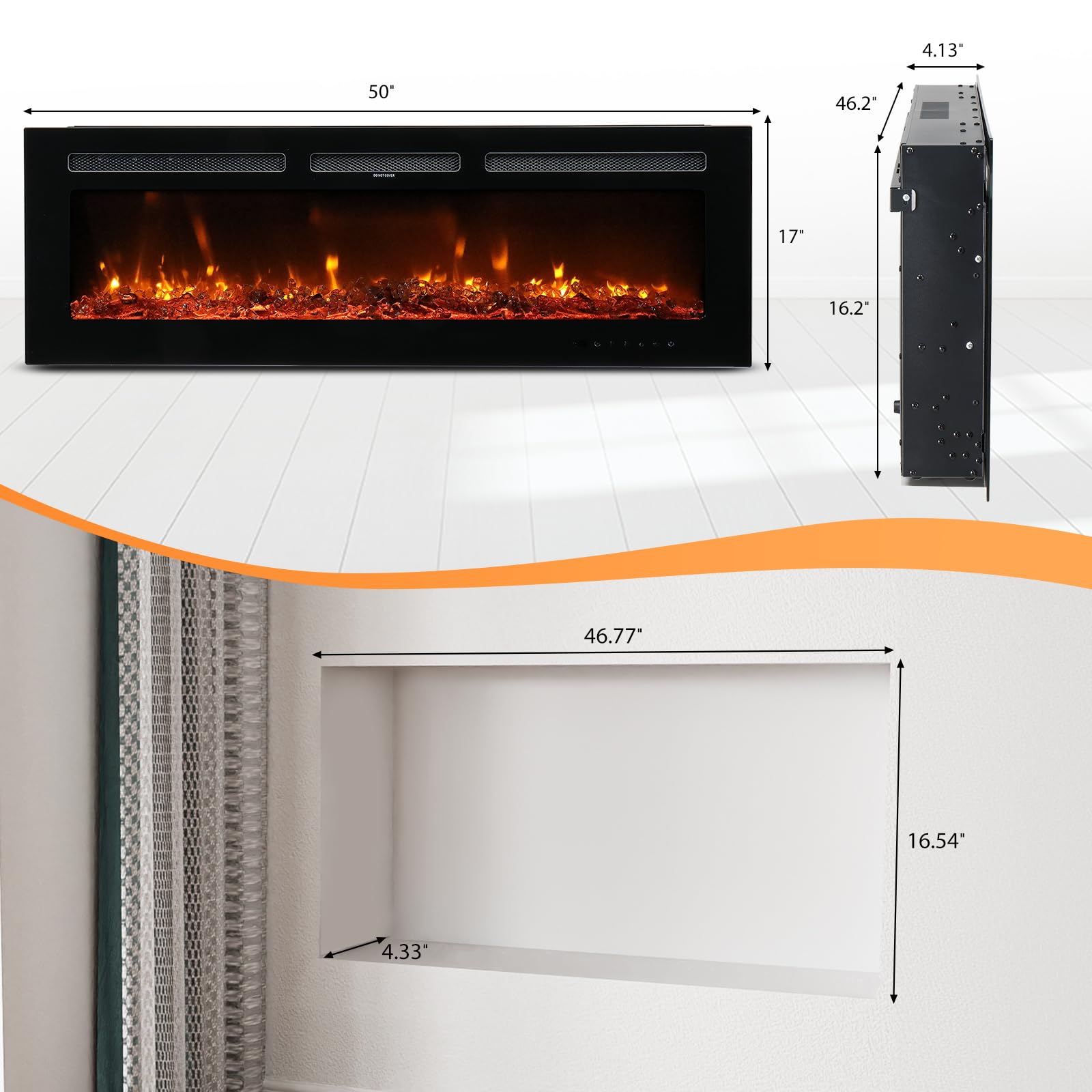 ROVSUN 50'' 1500W 120V 3-in-1 Electric Fireplace with Remote & APP