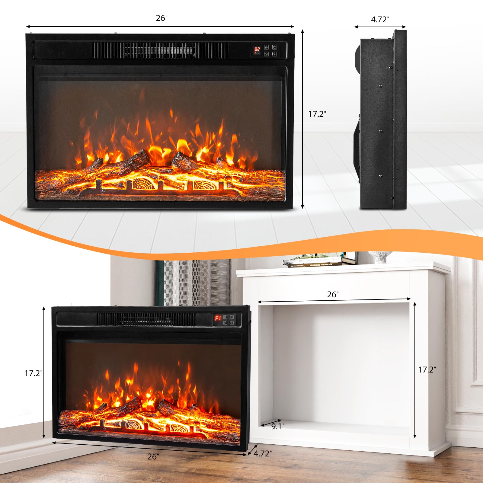 ROVSUN 26'' 1500W 120V Electric Fireplace Inserts with APP & Remote