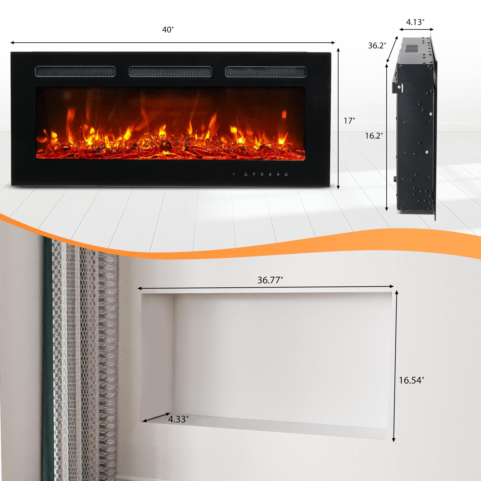 ROVSUN 40'' 1500W 120V 3-in-1 Electric Fireplace with Remote & APP