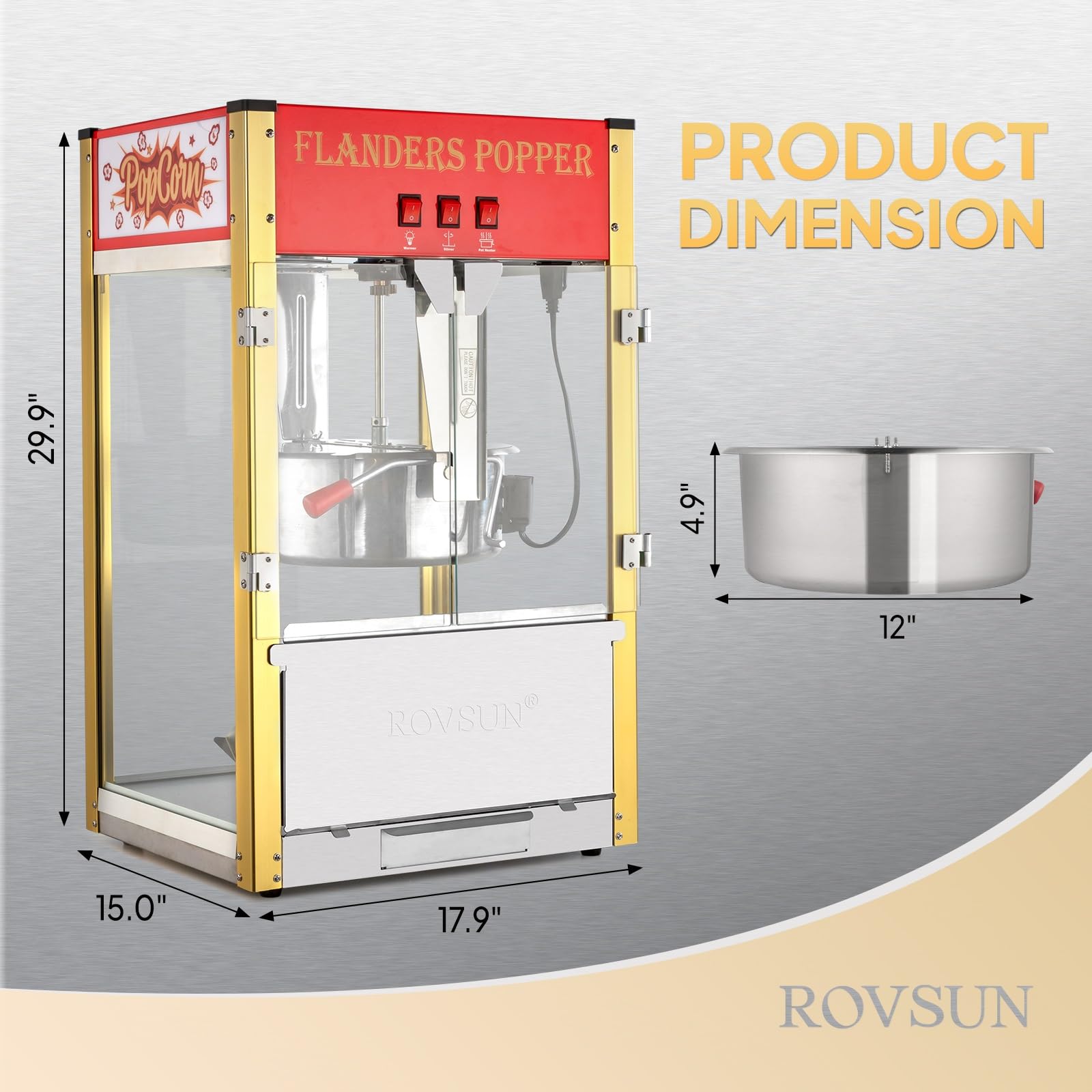 ROVSUN 16 oz. Kettle 1600W 120V Popcorn Machine Maker Countertop Red