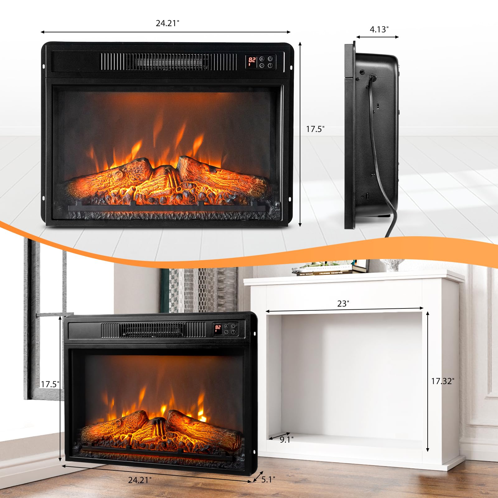 ROVSUN 23'' 1400W 120V Electric Fireplace Inserts with APP & Remote