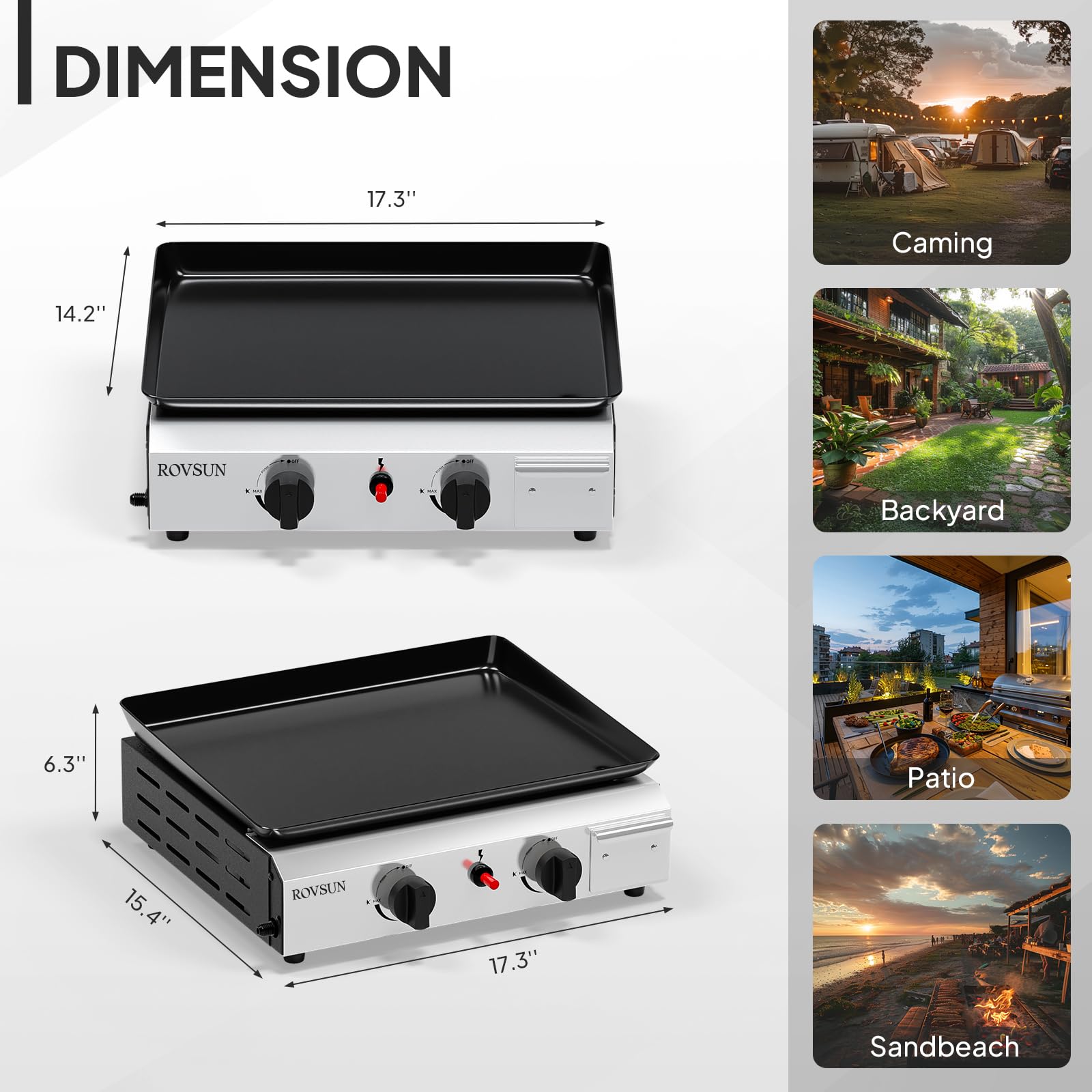 ROVSUN 2 Burner 20,000 BTU Portable Propane Tabletop Flat Top Gas Grill