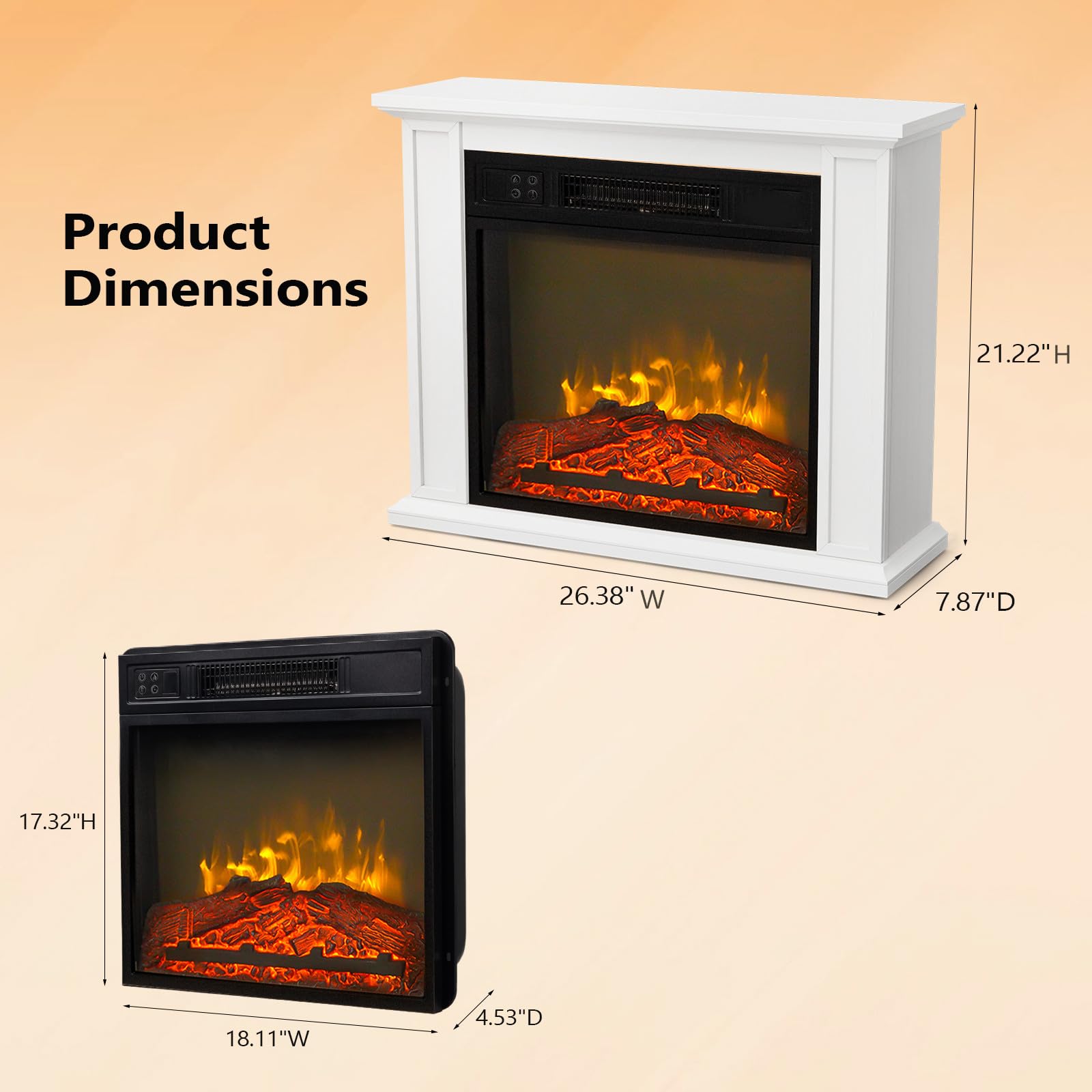 ROVSUN 27'' 1400W 120V Electric Fireplace with Mantel & Remote