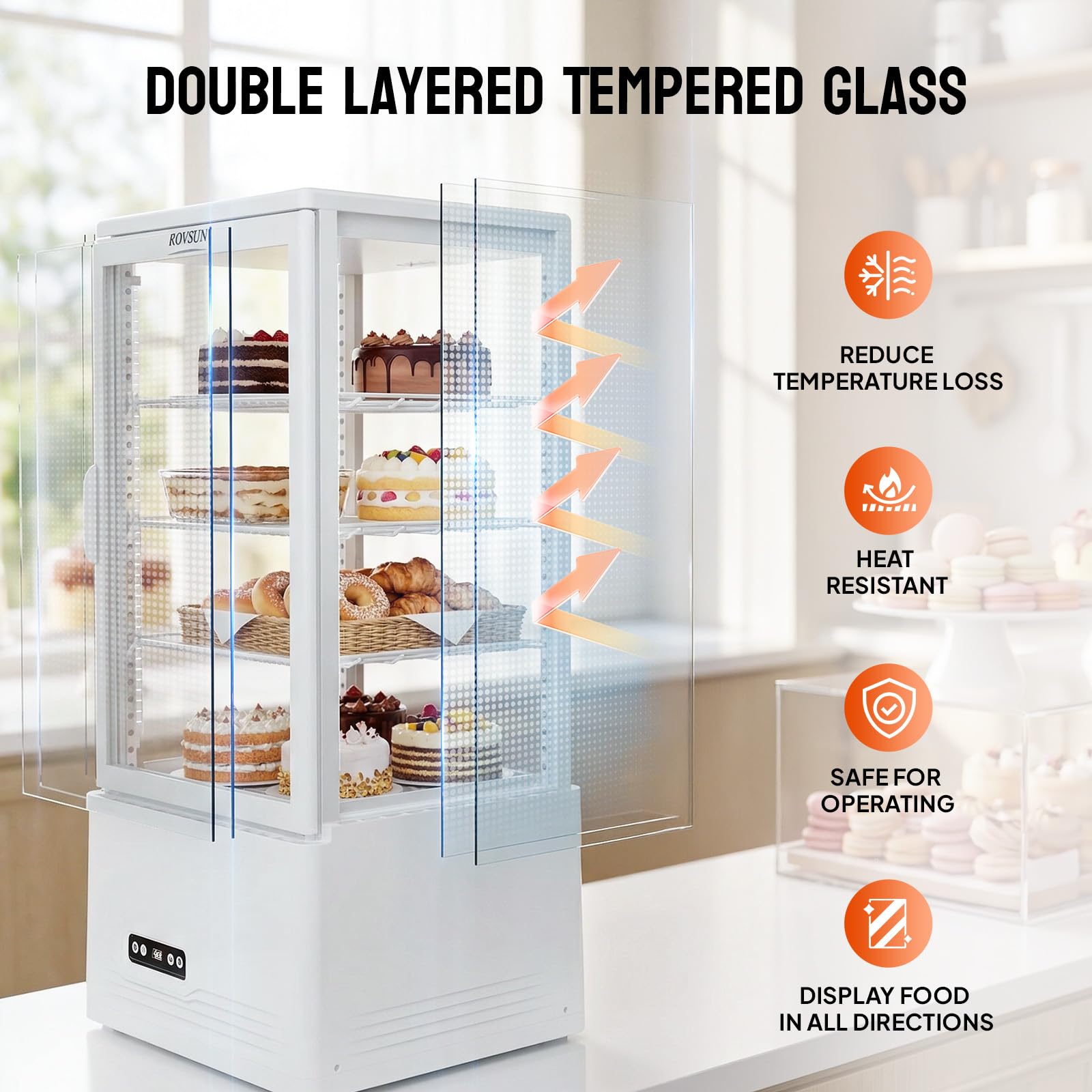 ROVSUN 18" 3 Cu.Ft. Four-Sided White Refrigerated Countertop Bakery Display Case