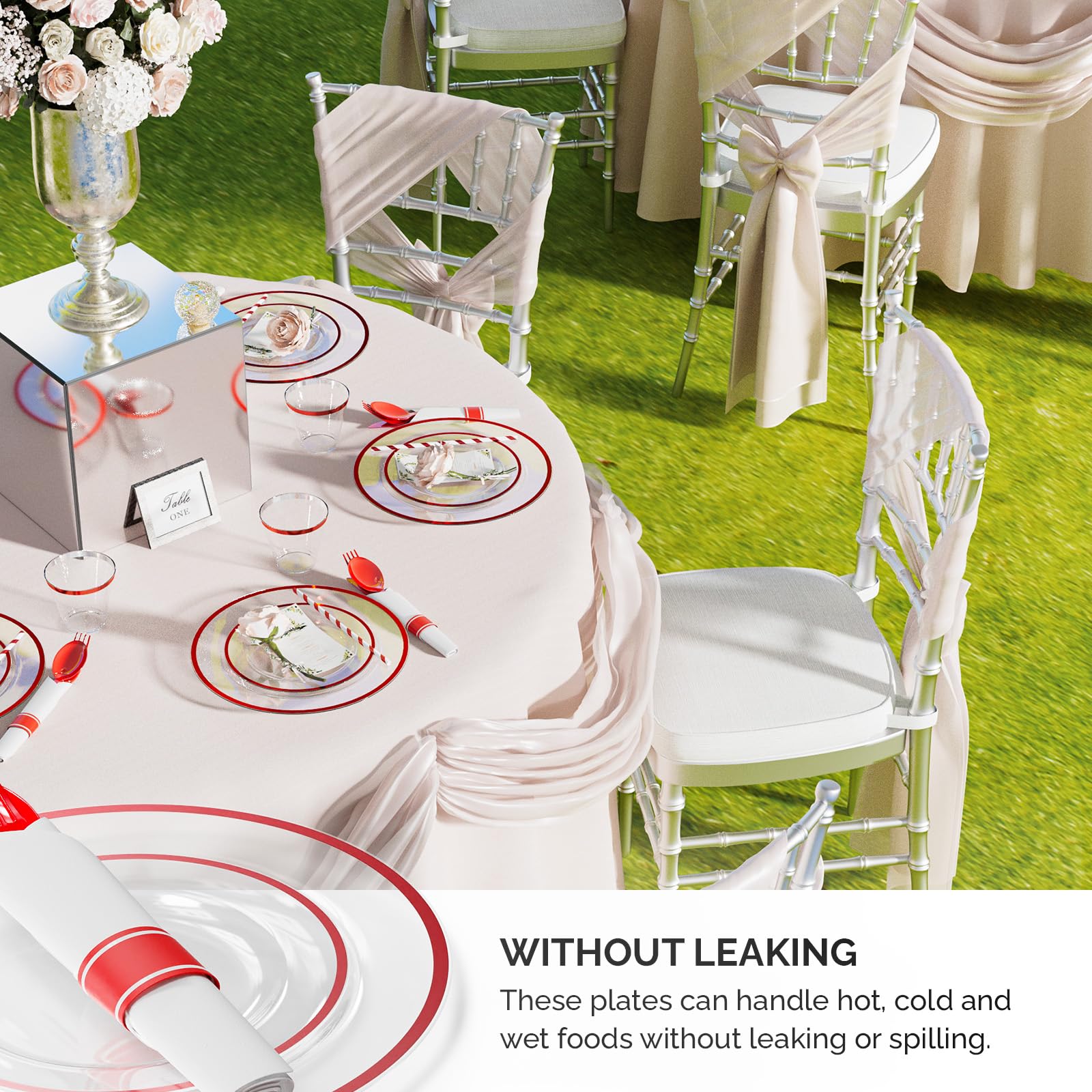 ROVSUN 400 Pieces Pre Rolled Napkins Red Disposable Plastic Dinnerware Set for 50 Guests