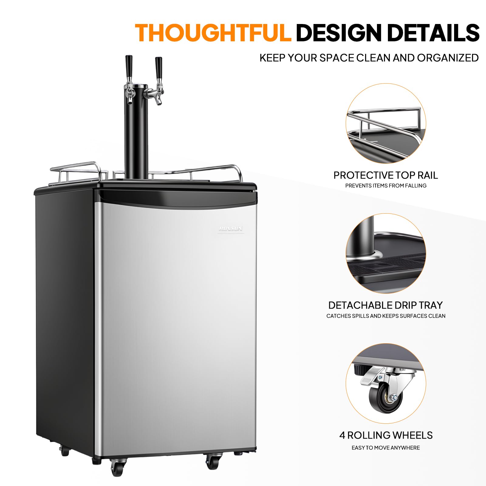 ROVSUN 5.4 Cu.Ft. Dual Tap Kegerator Beer Dispenser Silver
