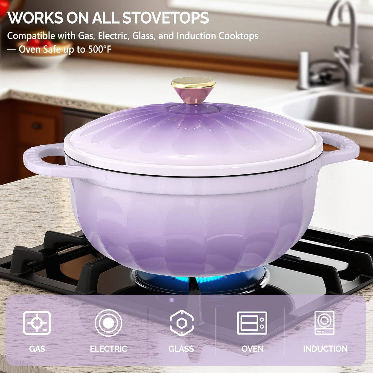 ROVSUN 7.5 QT Enameled Cast Iron Round Dutch Oven Purple Gradient