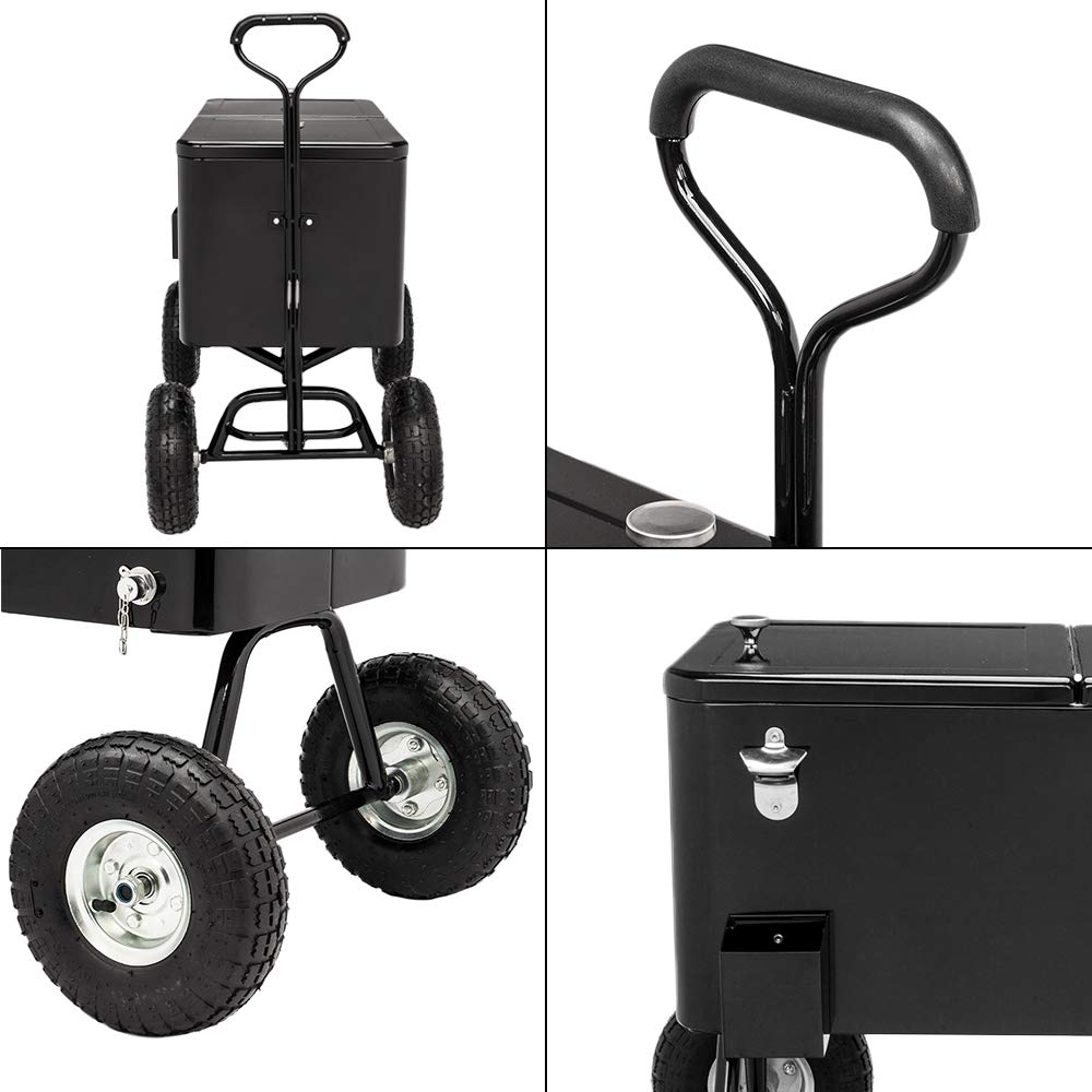80 Quart Wagon Rolling Cooler Ice Chest with 10" Wheels Black