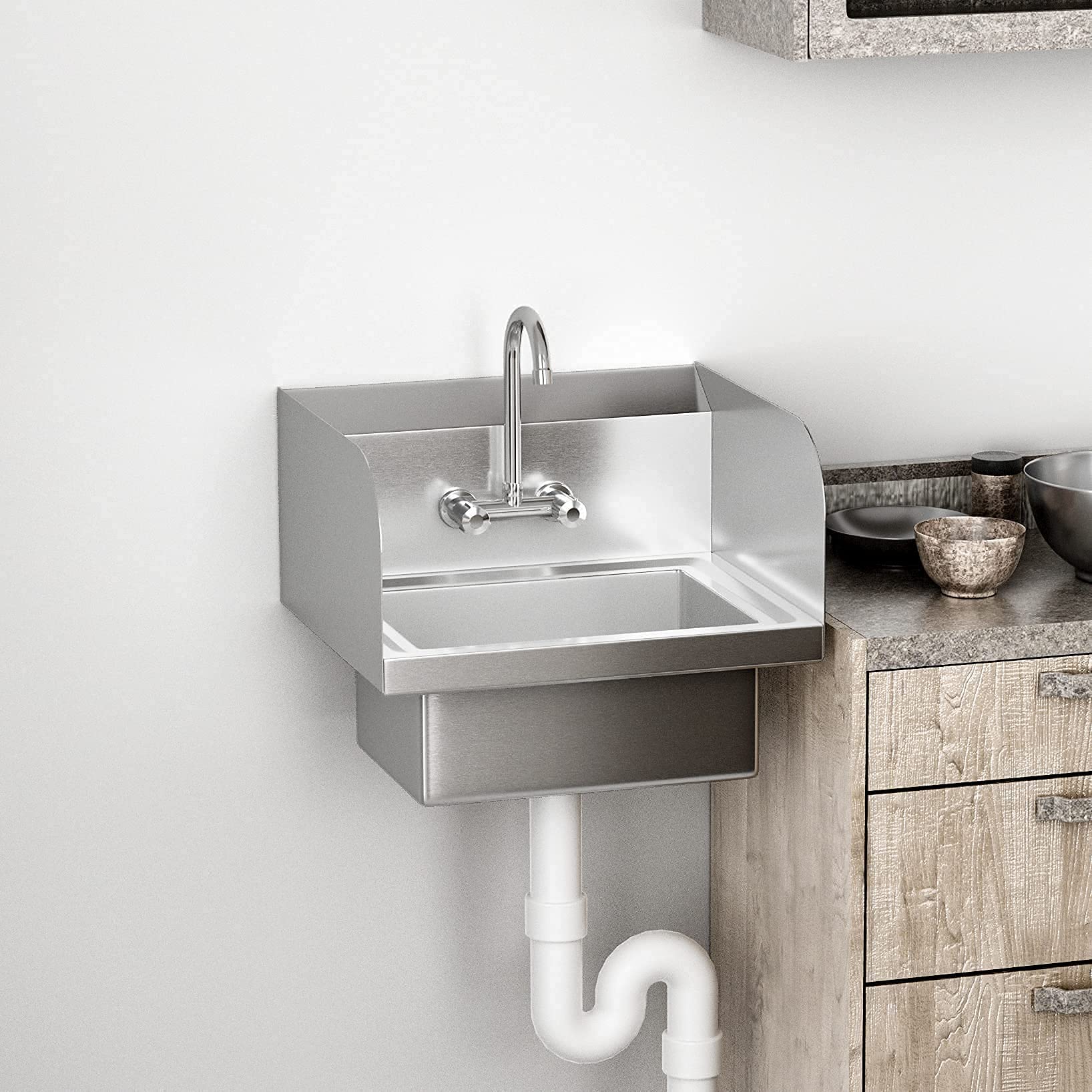 ROVSUN 17" x 15" Wall Mount Stainless Steel Hand Wash Sink with Side Splash