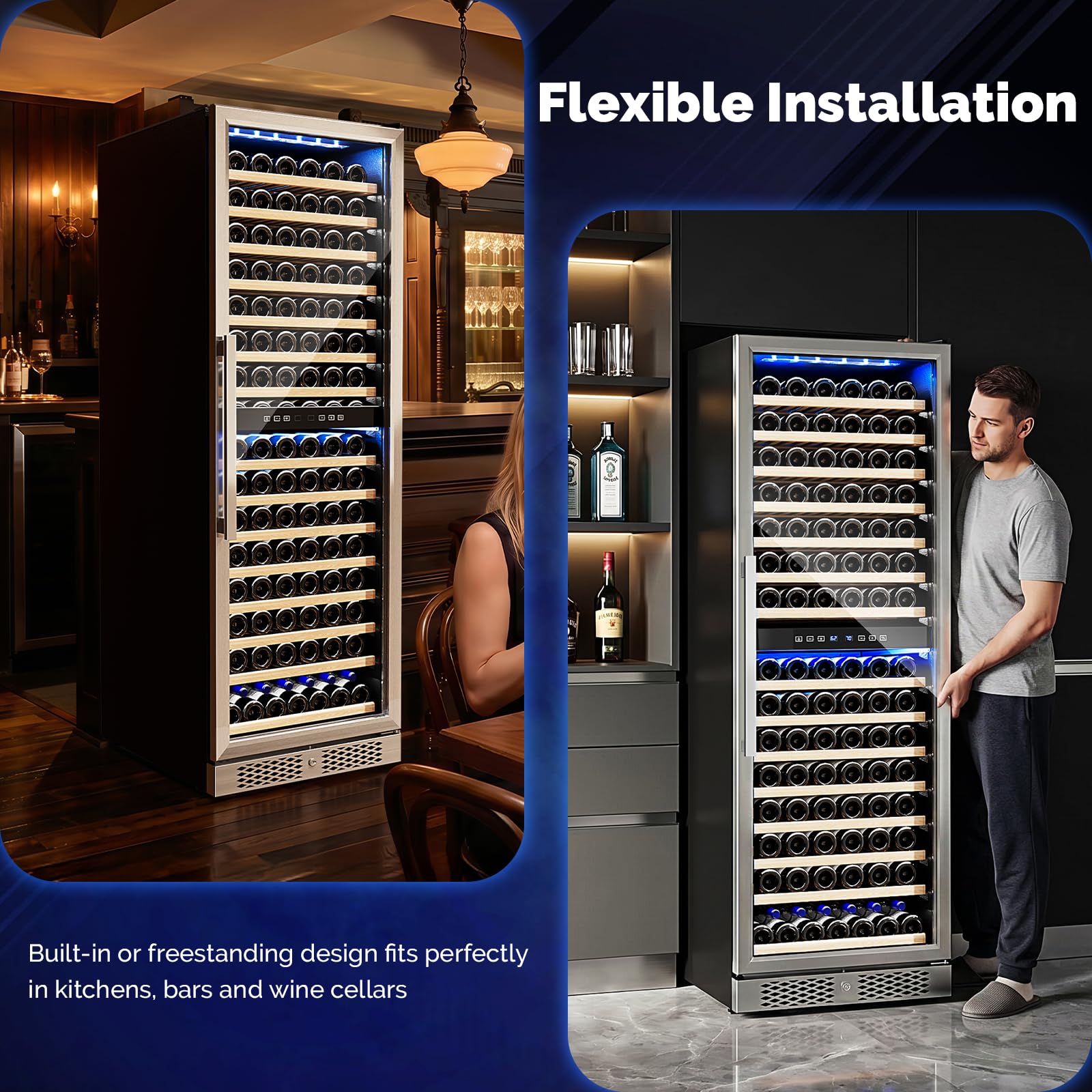 ROVSUN 160-Bottle 24" Wide Dual Zone Wine Cooler Fridge with Digital Temp Control
