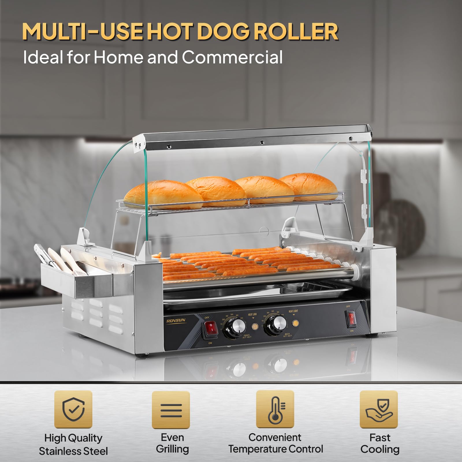ROVSUN 9 Rollers 1,350W 110V 24 Hot Dog Roller Grill with Cover