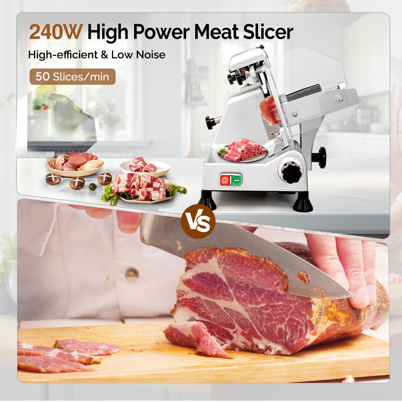ROVSUN 240W 110V Manual Commercial Meat Slicer with 10" Blade