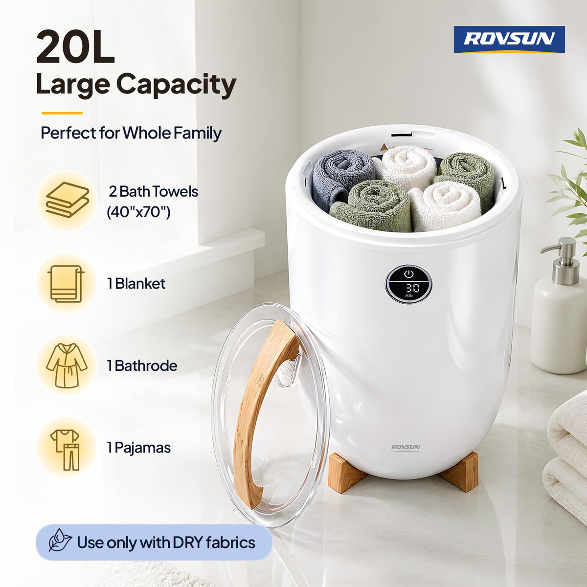 ROVSUN 20L Towel Warmer Bucket with Remote
