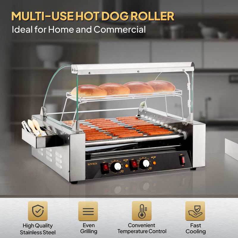 ROVSUN 7 Rollers 1050W 18 Hot Dog Roller Grill Cooker Machine with Cover