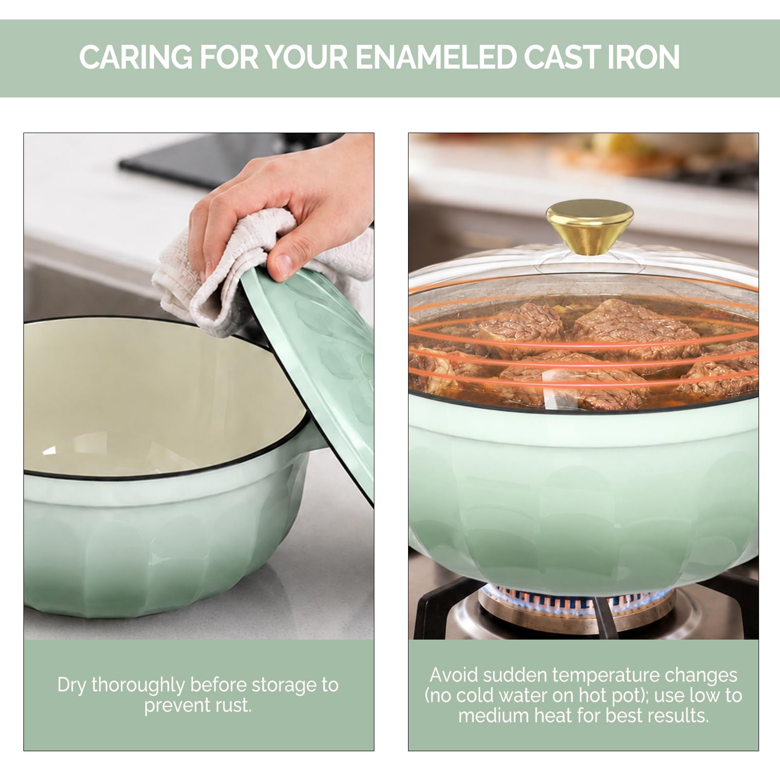 ROVSUN 5 QT Enameled Cast Iron Round Dutch Oven Green Gradient