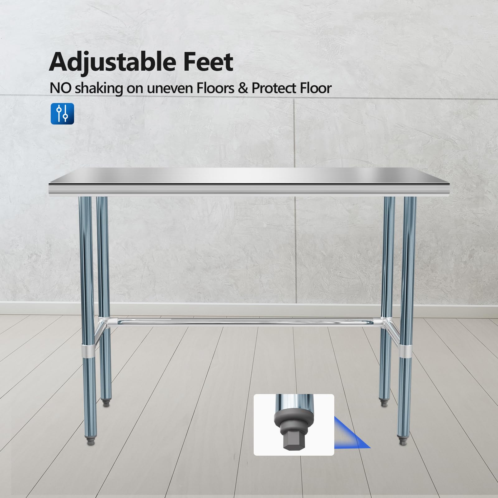 ROVSUN 24" x 48" Open Base Stainless Steel Work Table