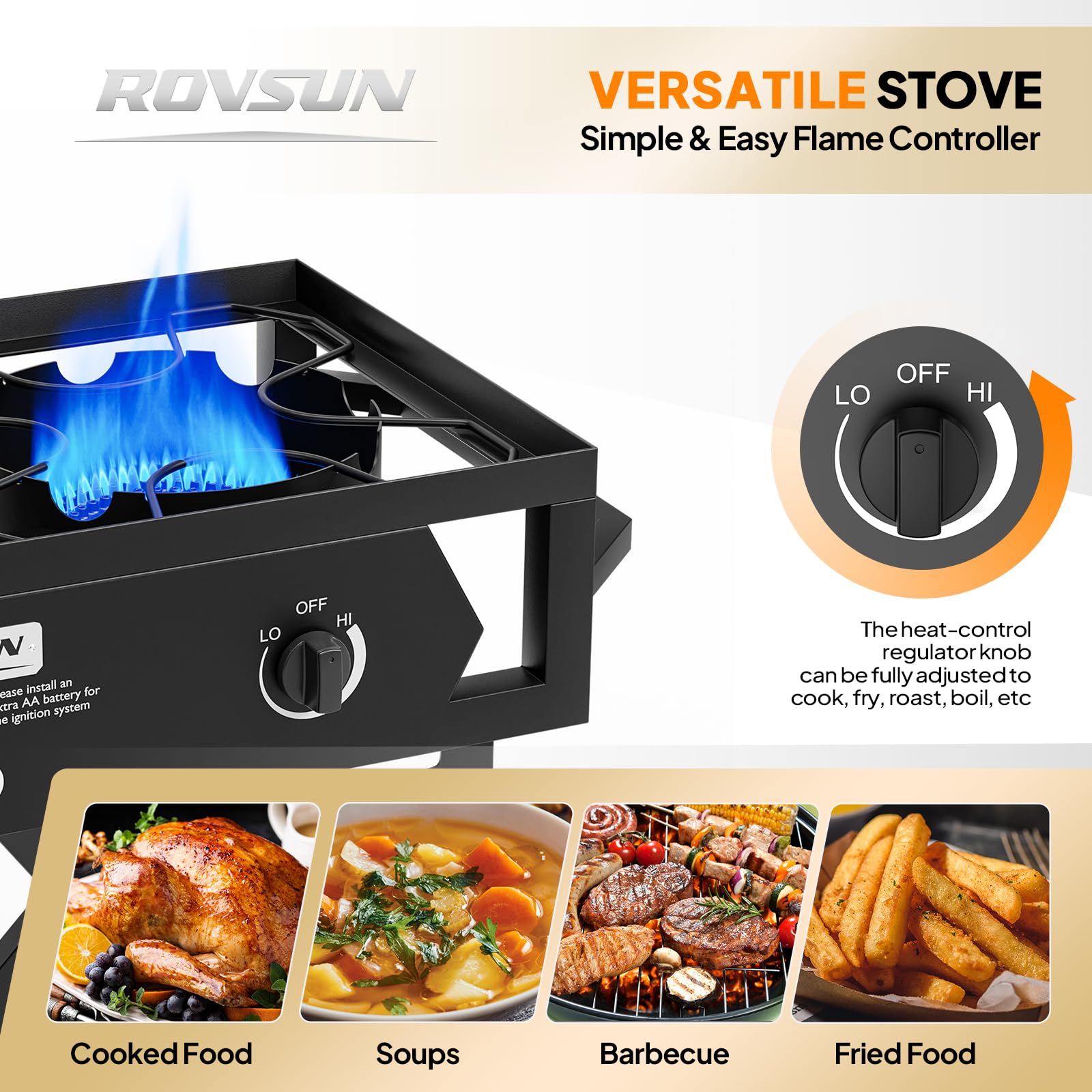 ROVSUN 2 Burner 150000 BTU Foldable Gas Stove with Side Table