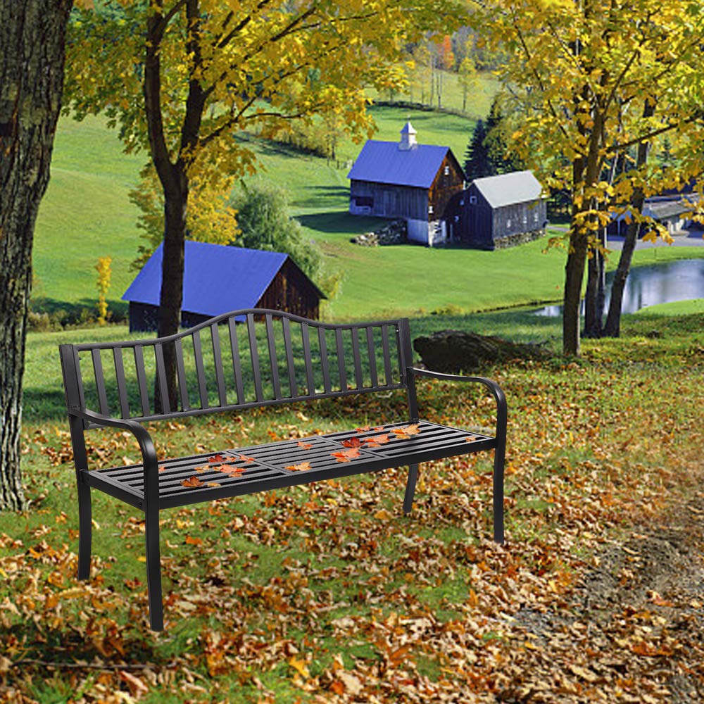 59" Outdoor Bench Metal with Built in Table