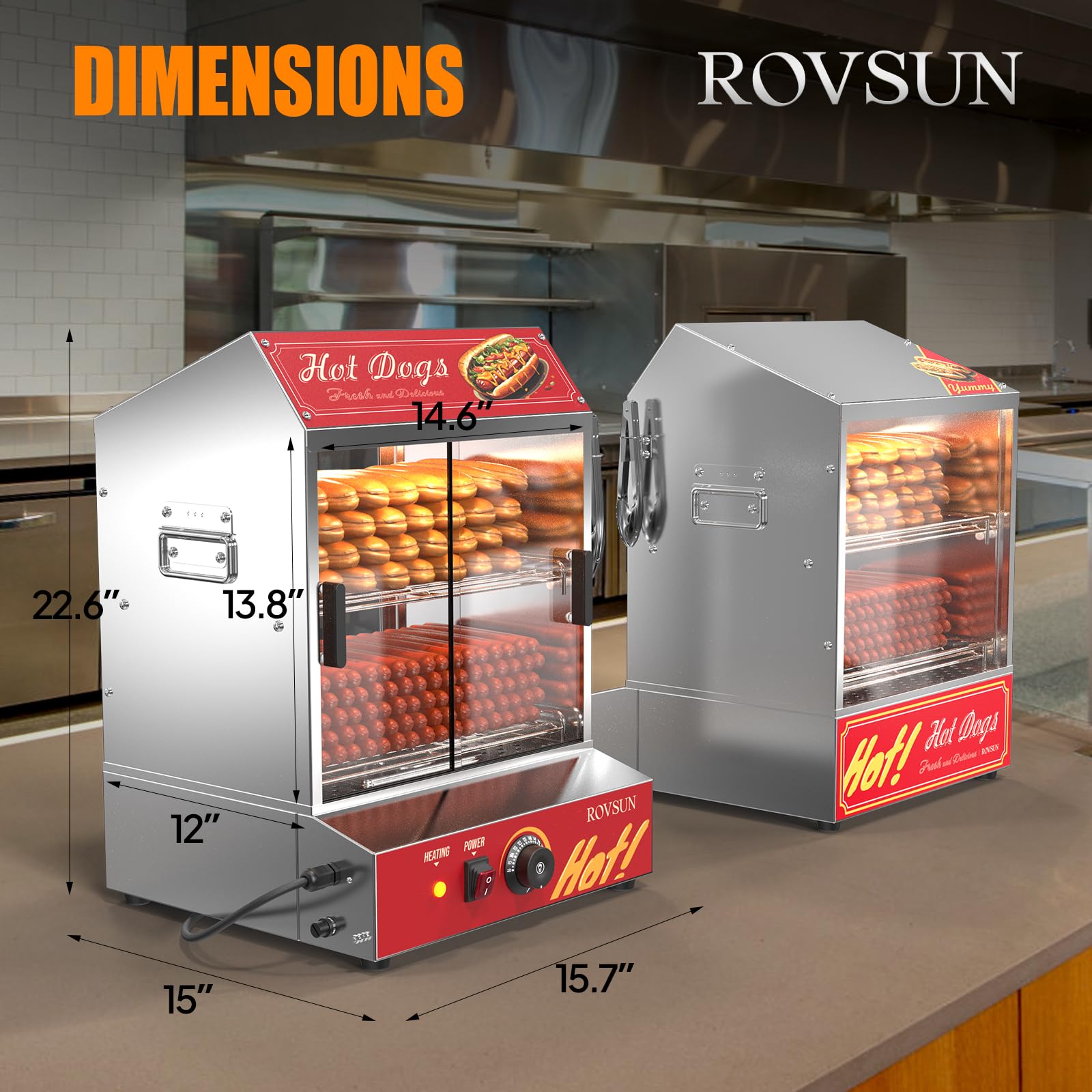 ROVSUN 42.3 QT 500W 110V 235 Hot Dogs / 50 Buns Hot Dog Steamer