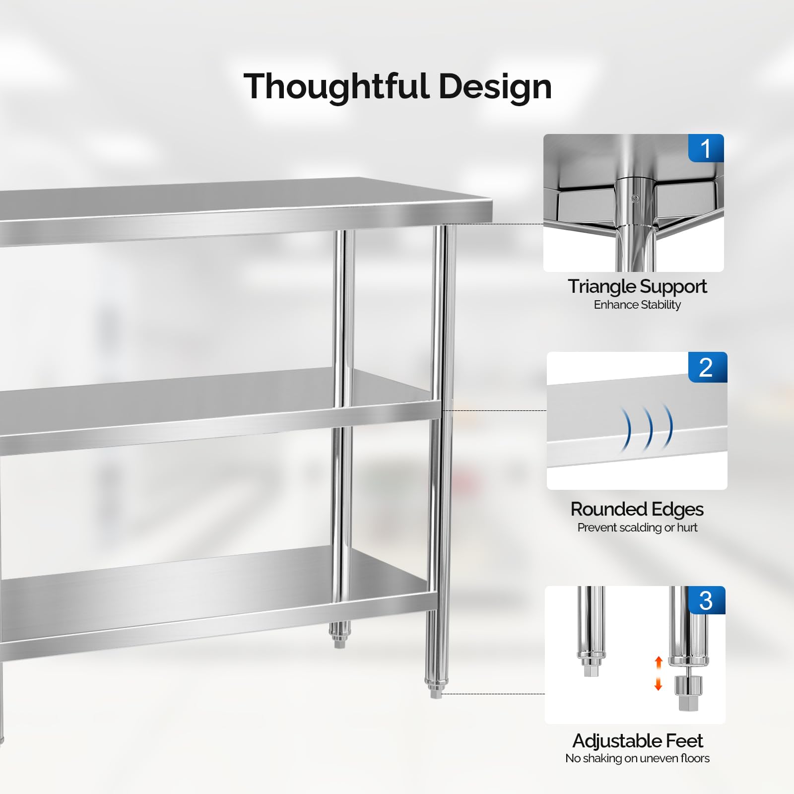 ROVSUN 36" x 18" Stainless Steel Table with 2 Shelves