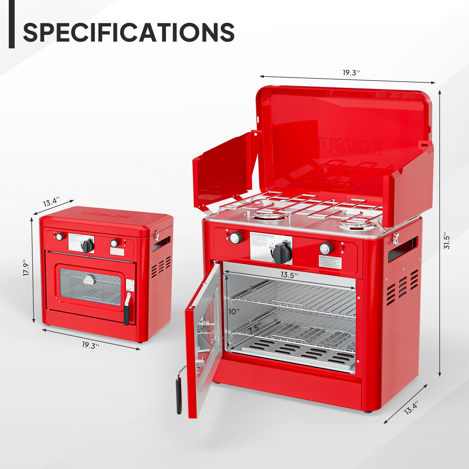 ROVSUN 2 Burner 2-in-1 Portable Propane Oven & Stove Red