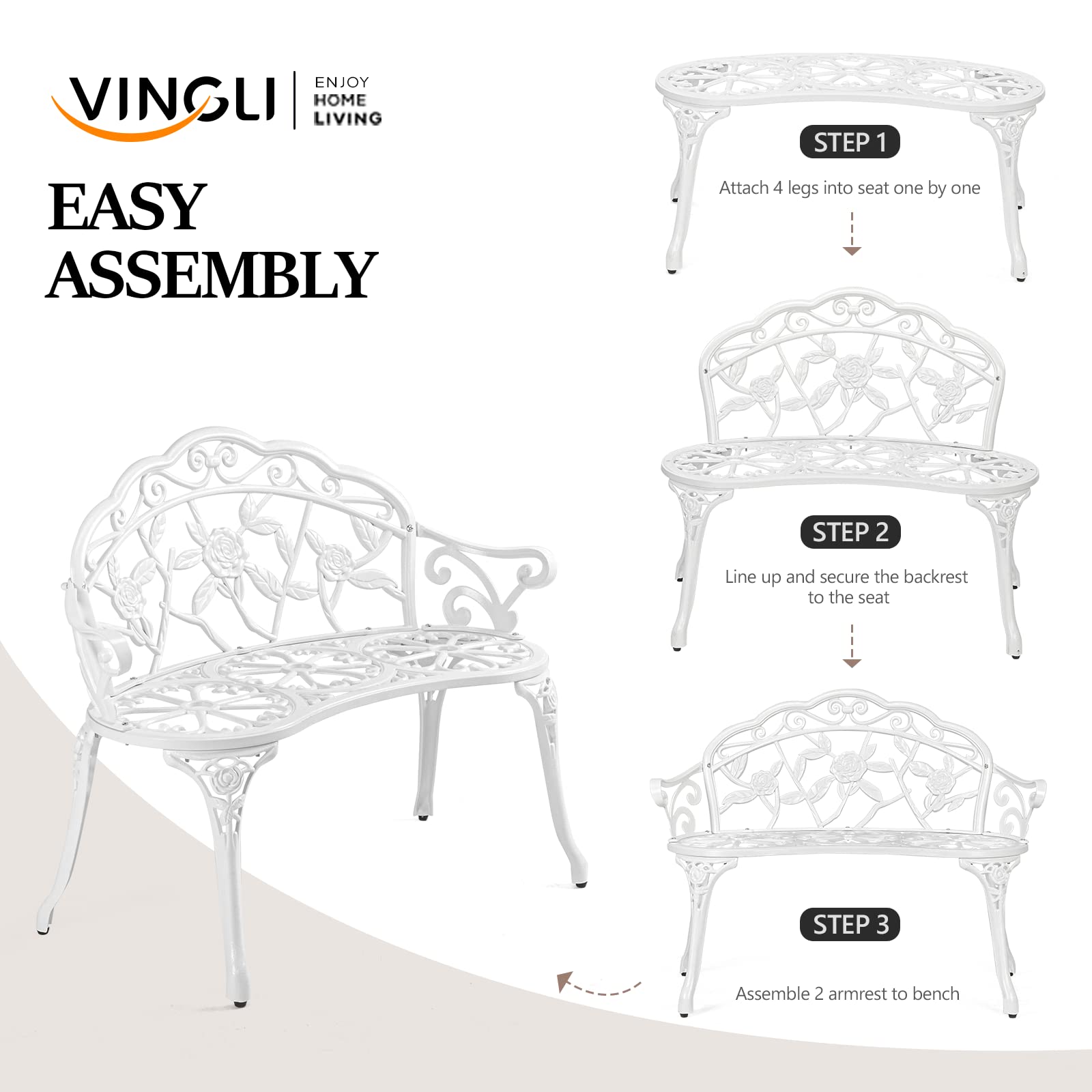38.5" Outdoor Bench Cast Aluminium White
