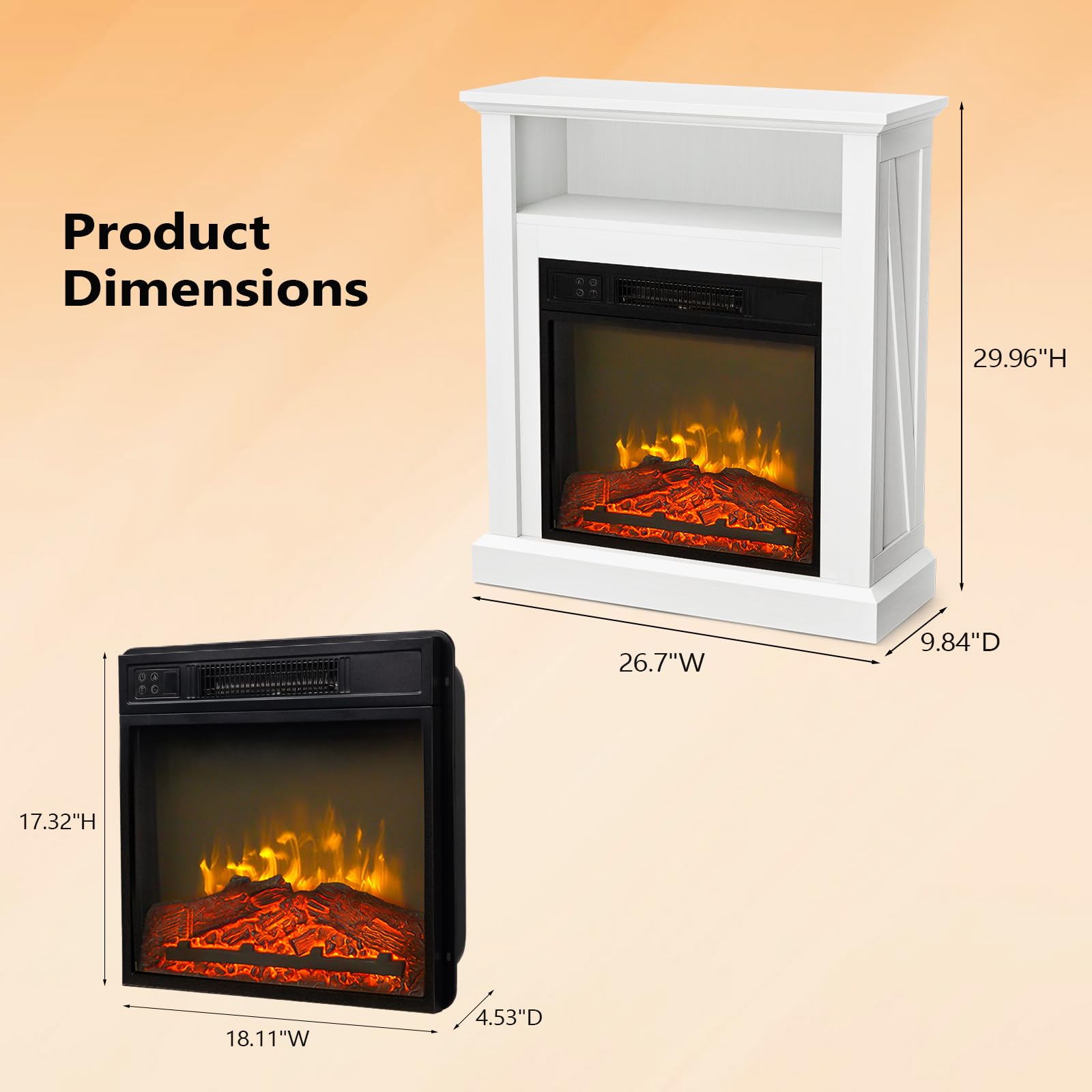 ROVSUN 30'' 1400W 120V Electric Fireplace with Mantel & Remote