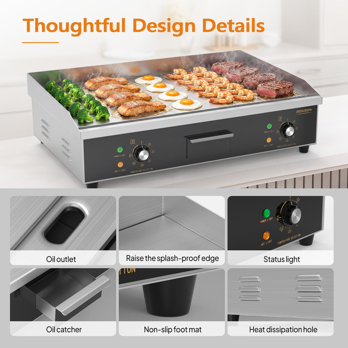 ROVSUN 30" 3000W 110V Electric Griddle Countertop with Half Flat Top Griddle