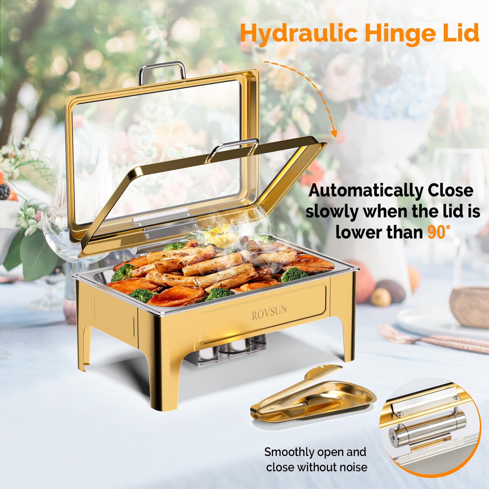 ROVSUN 9 QT Rectangular Gold Chafing Dish Buffet Set with Serving Tong