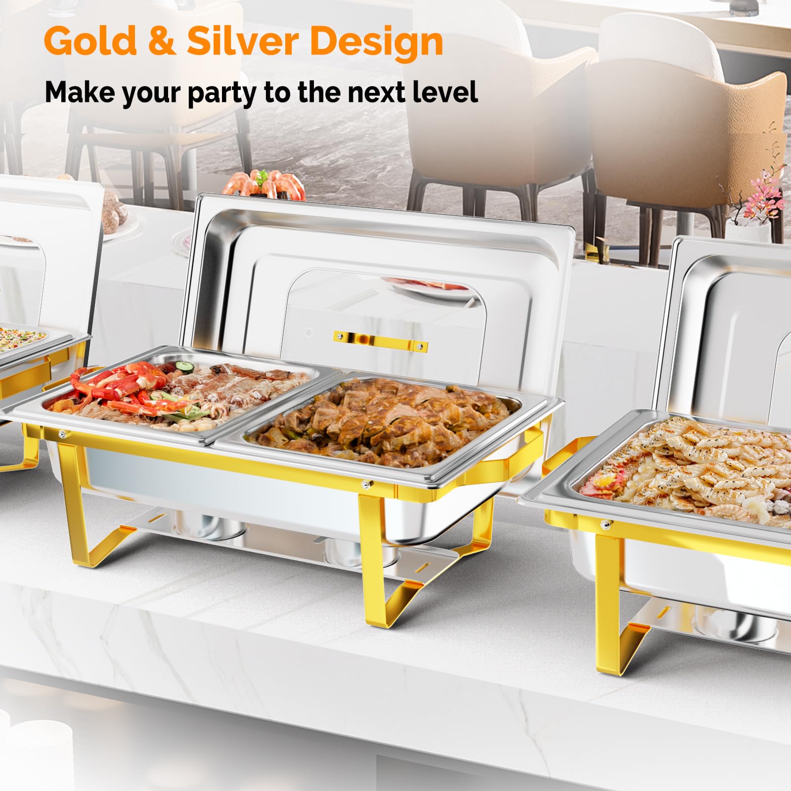 ROVSUN 9 QT Rectangle Chafing Dish Set with Glass Lid & Folding Frame