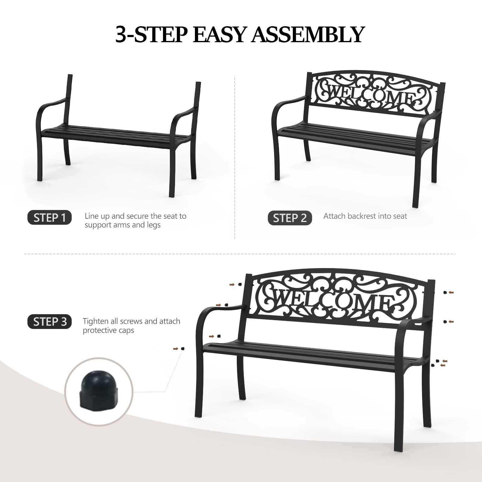 50" Outdoor Bench Metal with Welcome Back