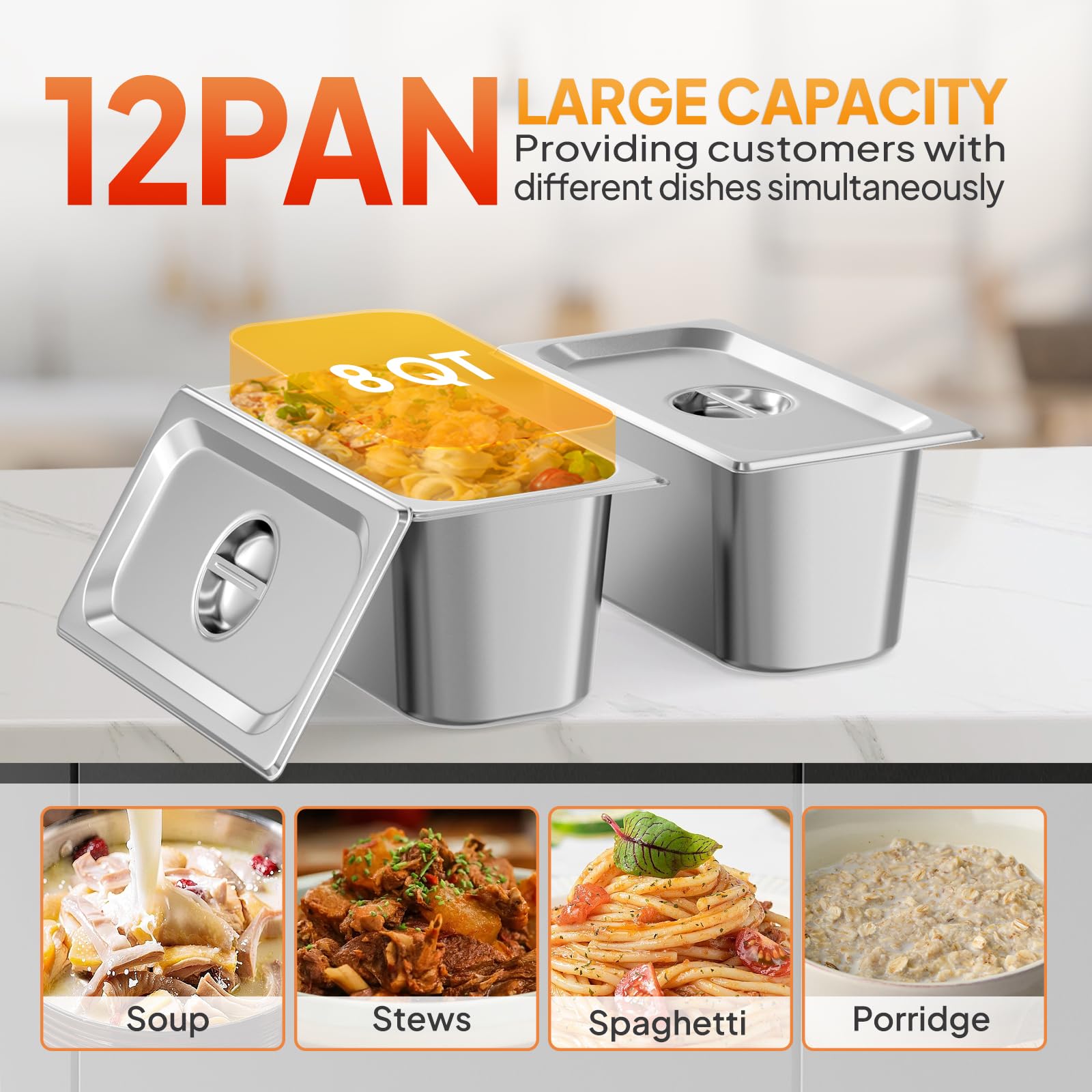 ROVSUN 96 QT 12-Pan Electric Steam Table with Independent Temp Control