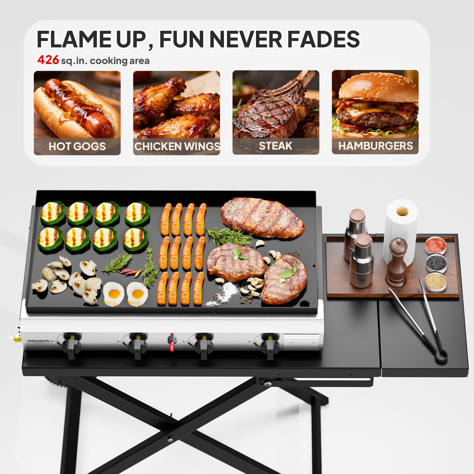 ROVSUN 4-Burner 40,000 BTU Foldable Propane Griddle with Wheels