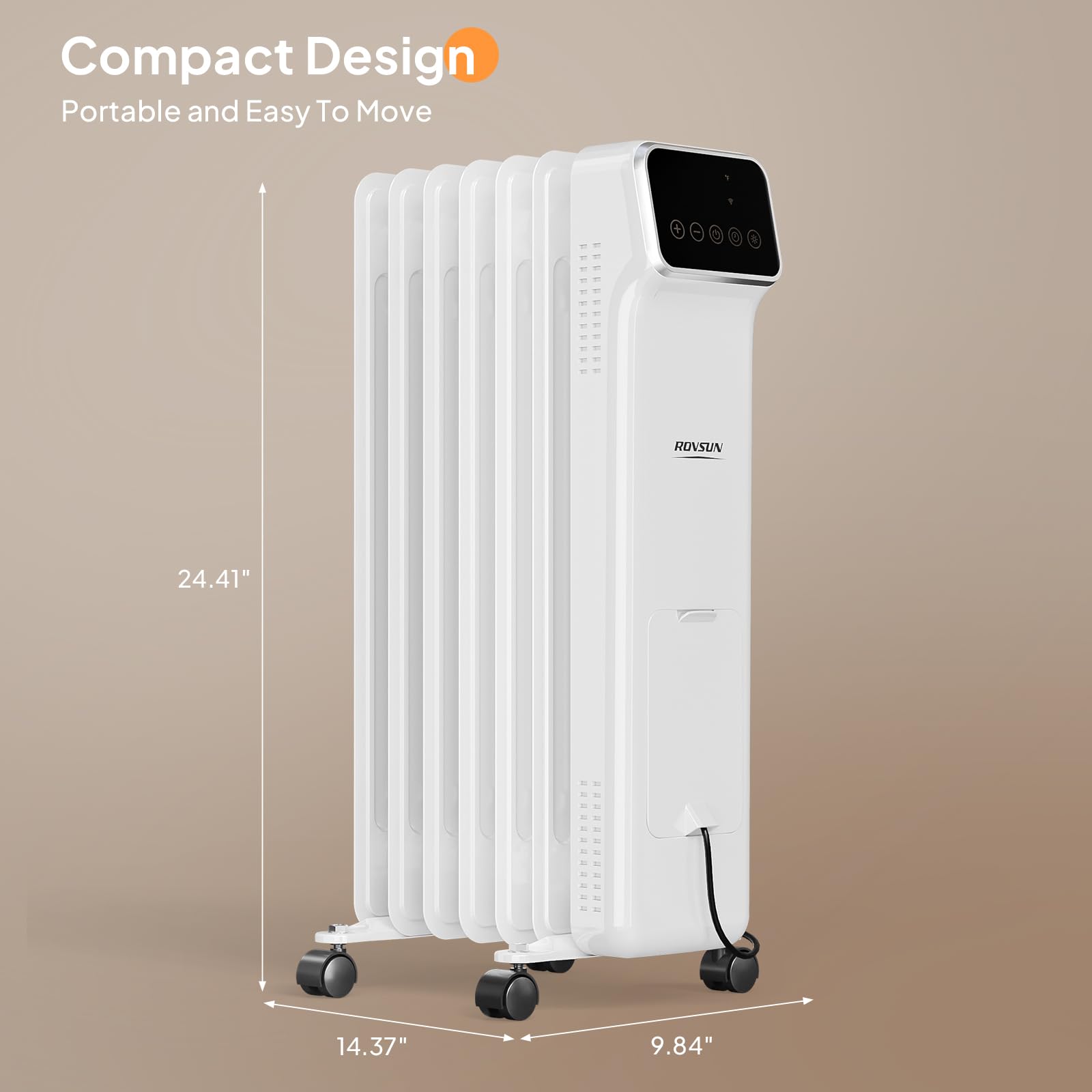 ROVSUN 1500W 120V Oil Filled Radiator Heater with Remote & APP White